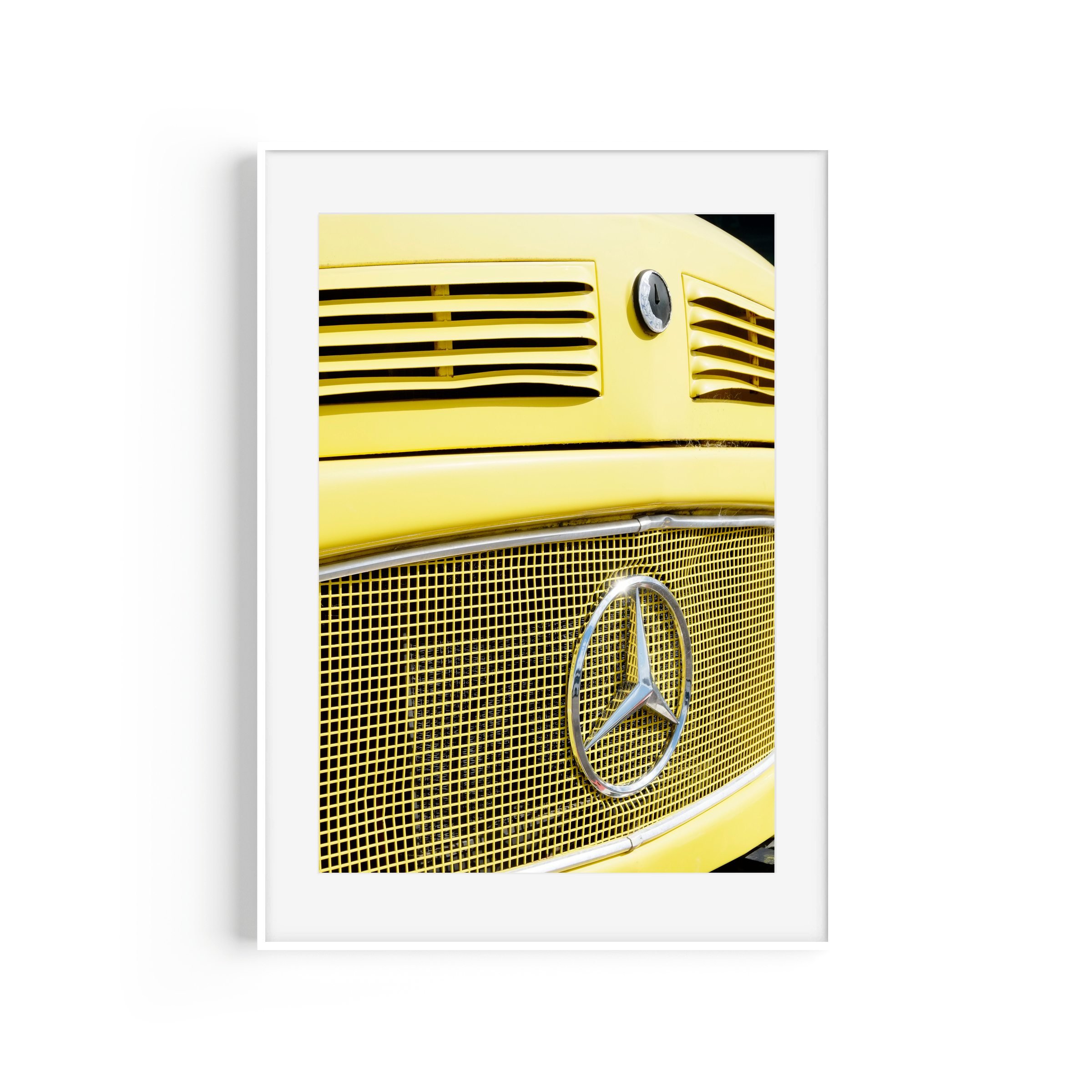 #ad yellow Mercedes Smiggin Holes Kosciuszko National Park print in white frame by Matthew Sherren