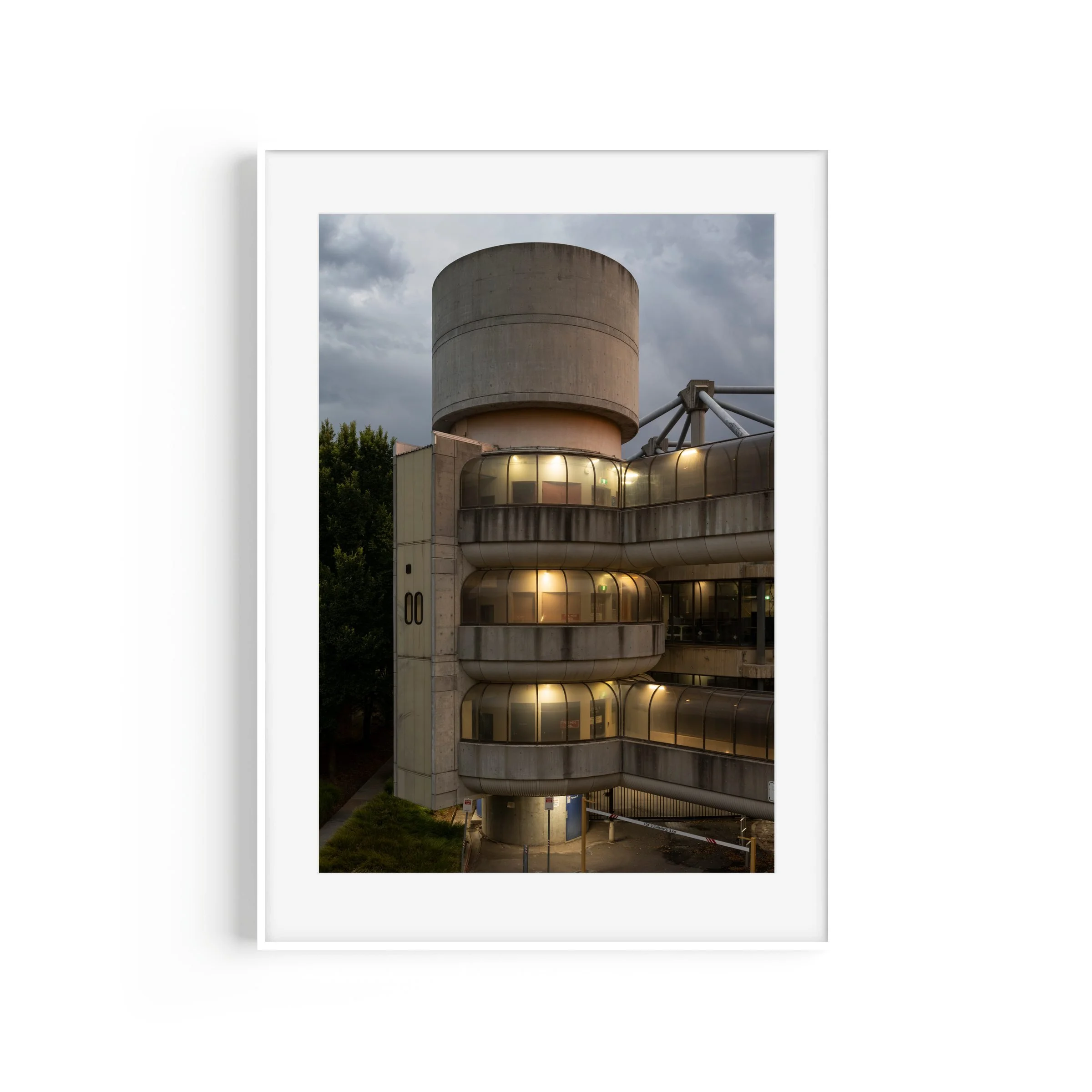 Callam Offices #1 Woden Canberra brutalist architecture print in white frame by Matthew Sherren