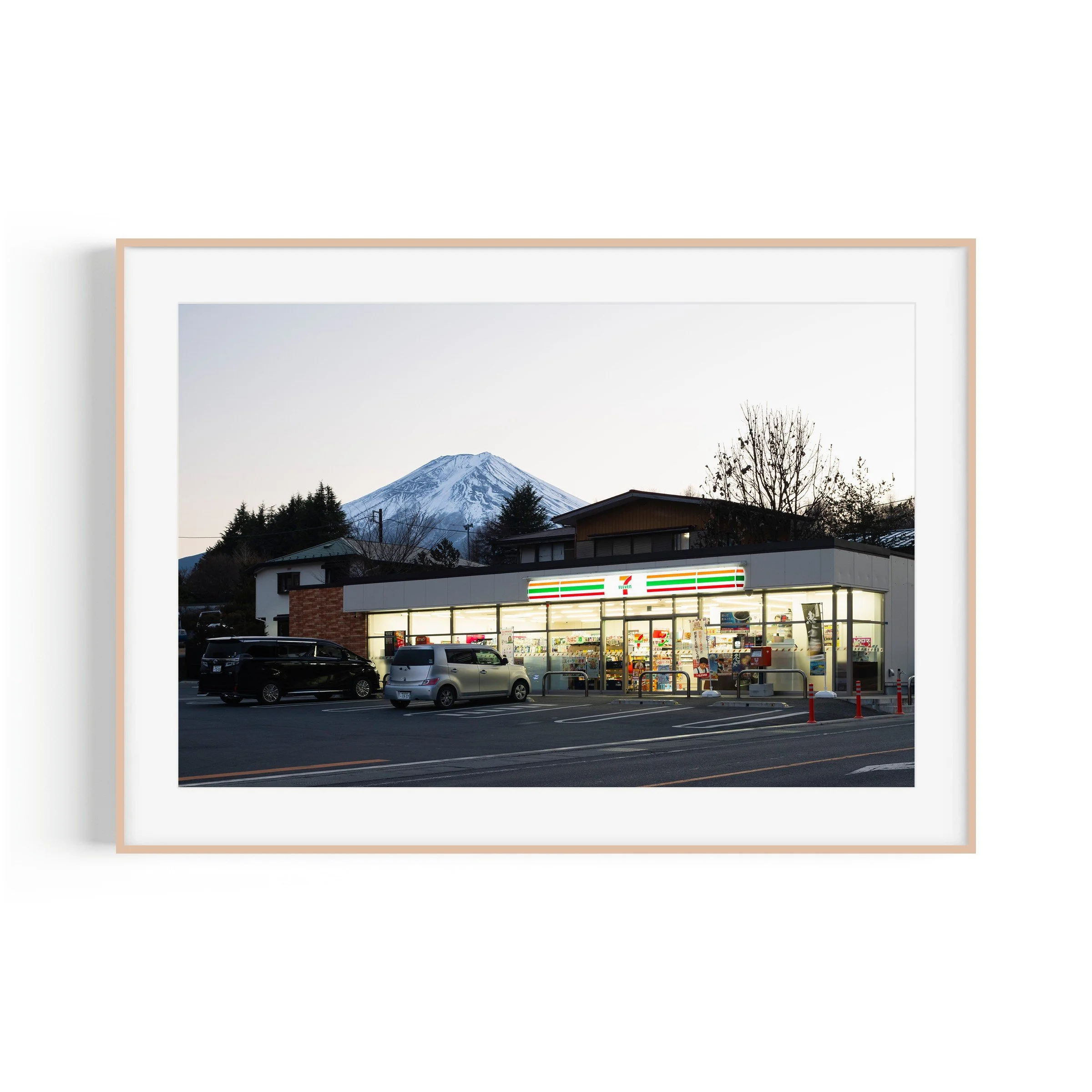 Daisy Hills Fujiyoshida Mount Fuji Japan travel print in raw oak frame by Matthew Sherren