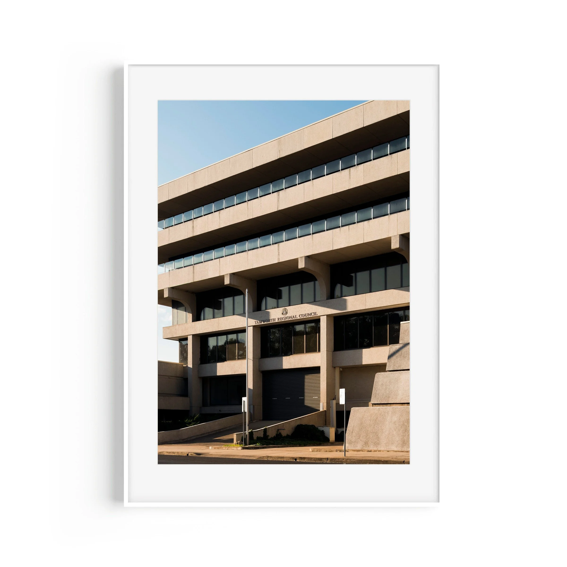 Ray Walsh House #2 Tamworth New South Wales brutalist print in white frame by Matthew Sherren