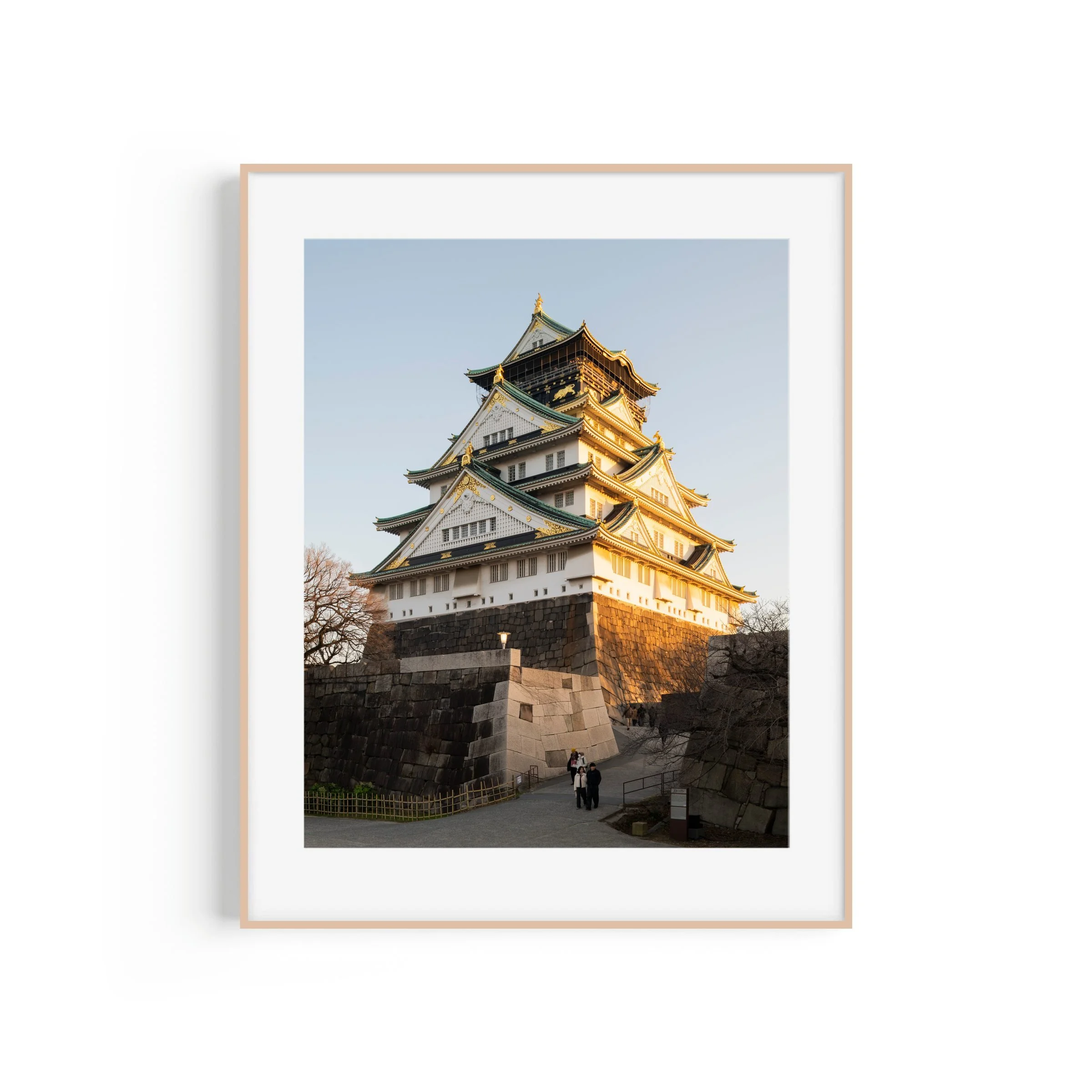 Bowser's Castle Osaka Castle Japan travel print in raw oak frame by Matthew Sherren