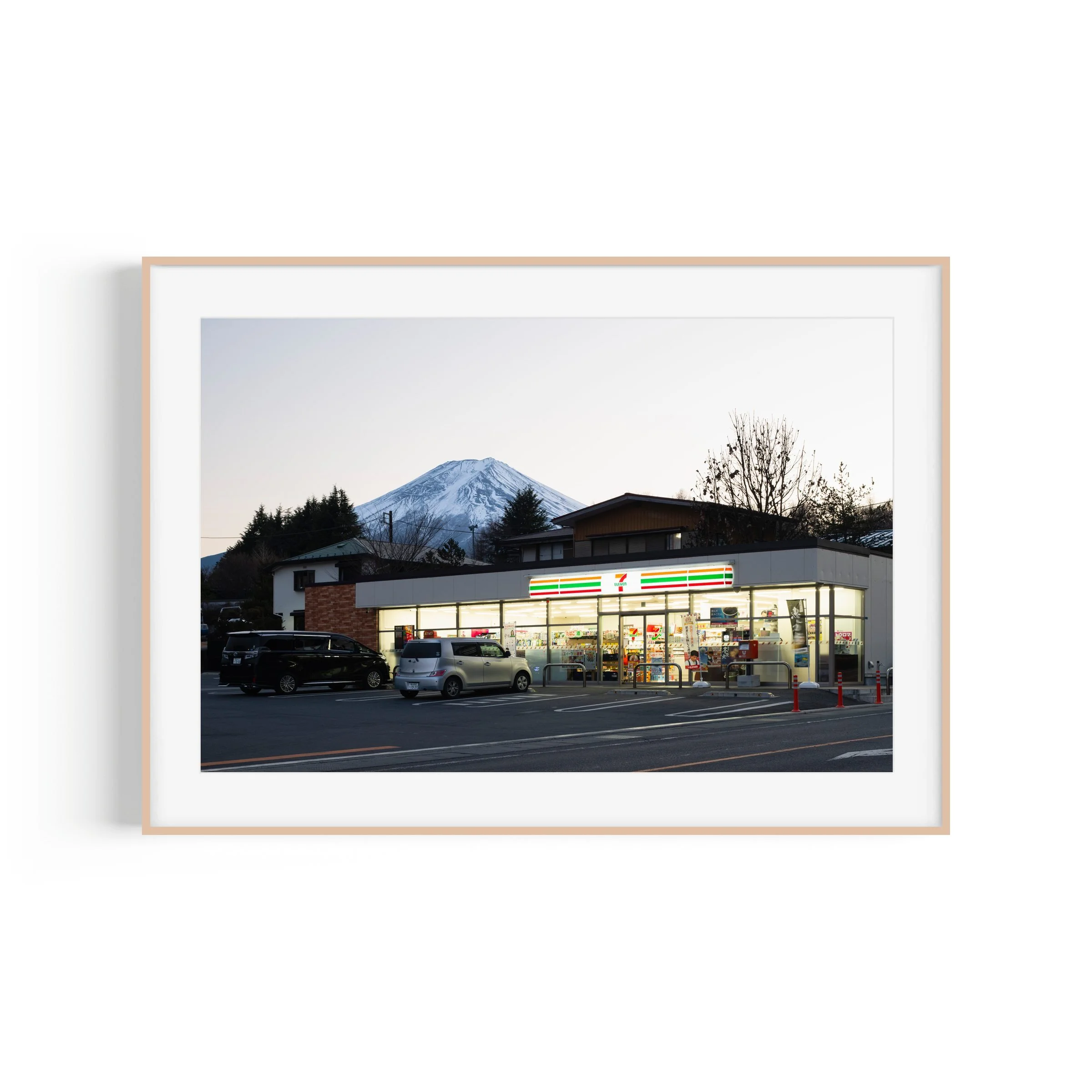 Daisy Hills Fujiyoshida Mount Fuji Japan travel print in raw oak frame by Matthew Sherren