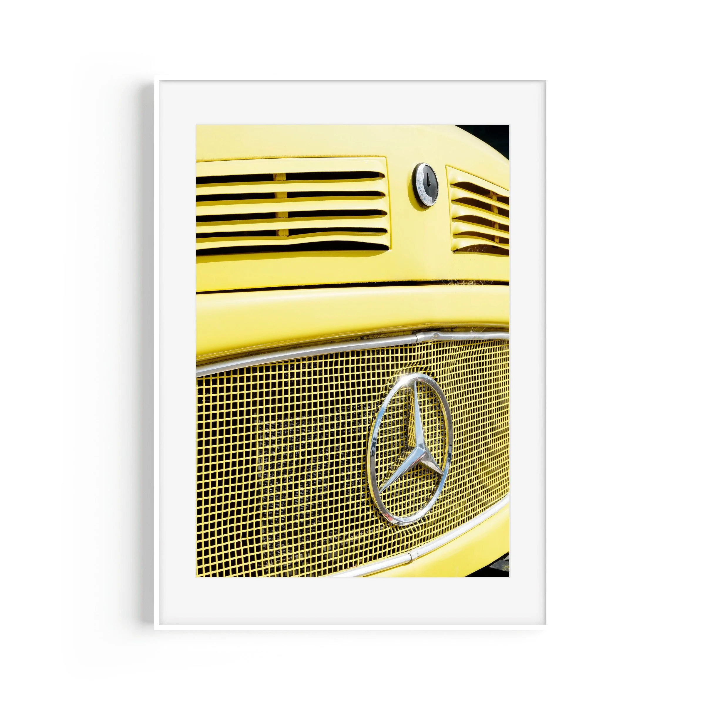 #ad yellow Mercedes Smiggin Holes Kosciuszko National Park print in white frame by Matthew Sherren