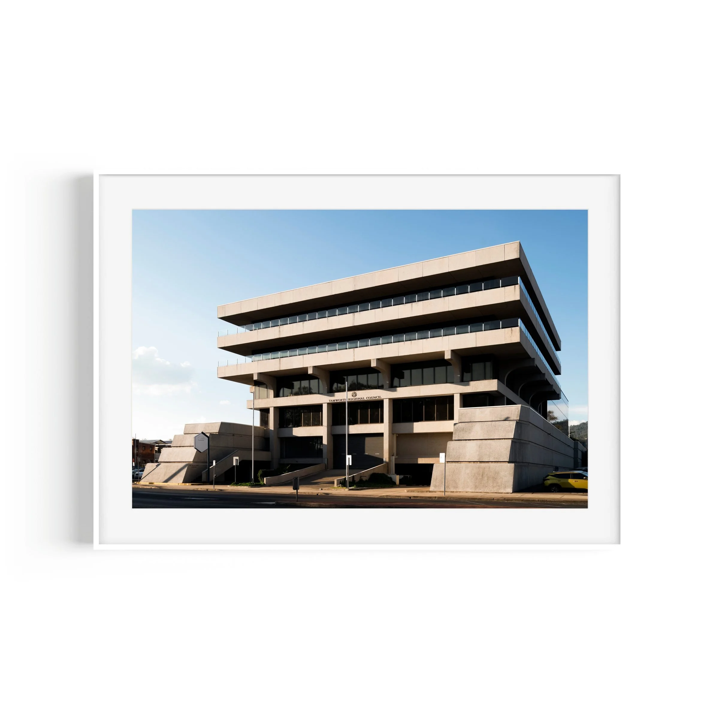 Ray Walsh House #1 Tamworth New South Wales brutalist print in white frame by Matthew Sherren