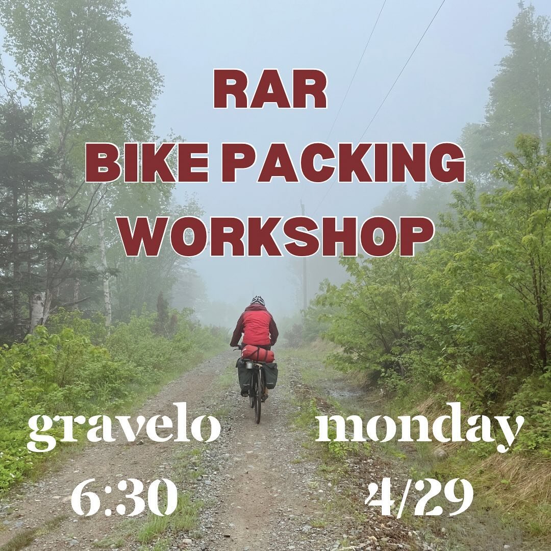 This Monday we&rsquo;re hosting our bikepacking workshop at @gravelo.workshop ! We&rsquo;ll go over the basics of bikepacking and detailing what to expect for our upcoming bikepacking trip at the end of May!
Workshop begins at 6:30 pm, hosted by our 
