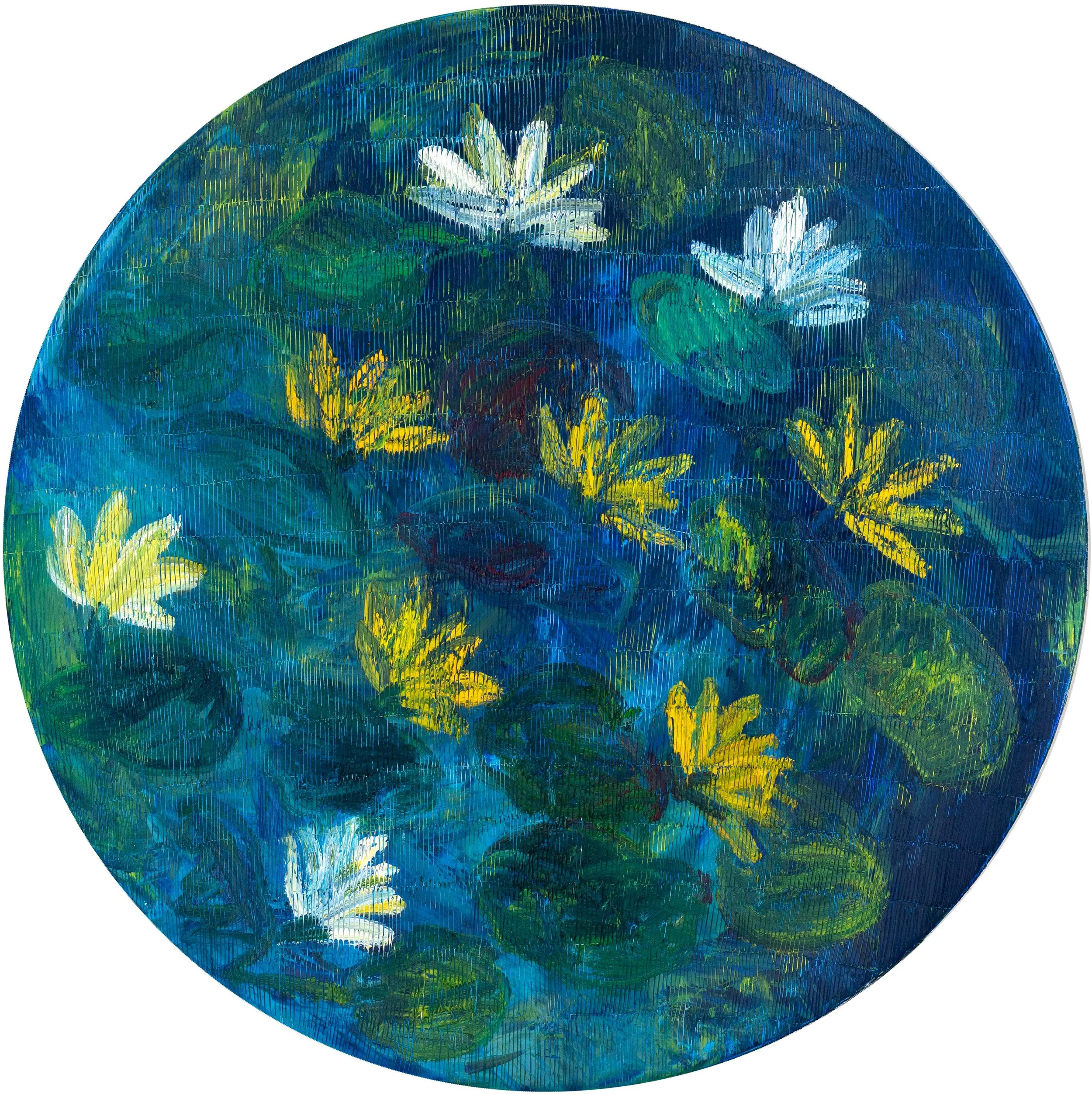 "Water Lilly Tondo", 2024, Oil on Canvas, 72 x 72 inches