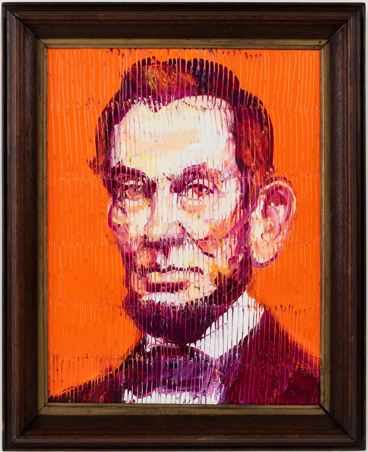 "Orange Abe", 2021, Oil on Wood, 18 x 14 inches