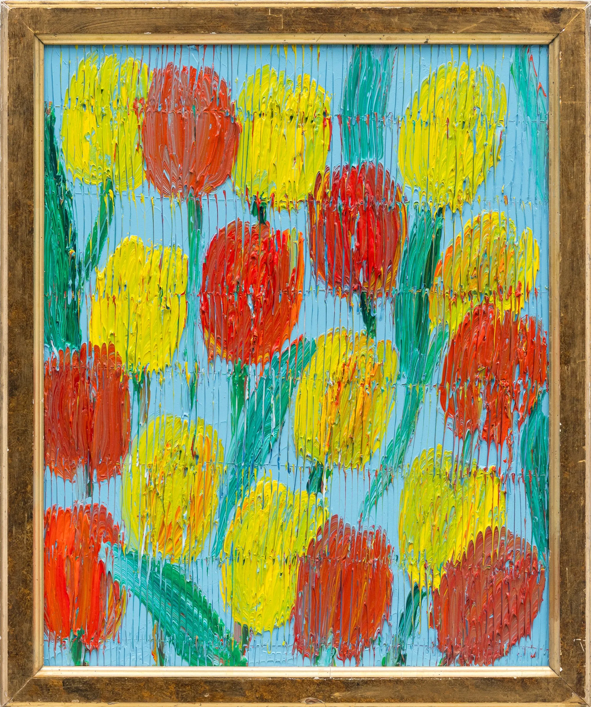 "Tulips Red & Yellow" 2026, Oil on Wood, 22 x 18 inches. 