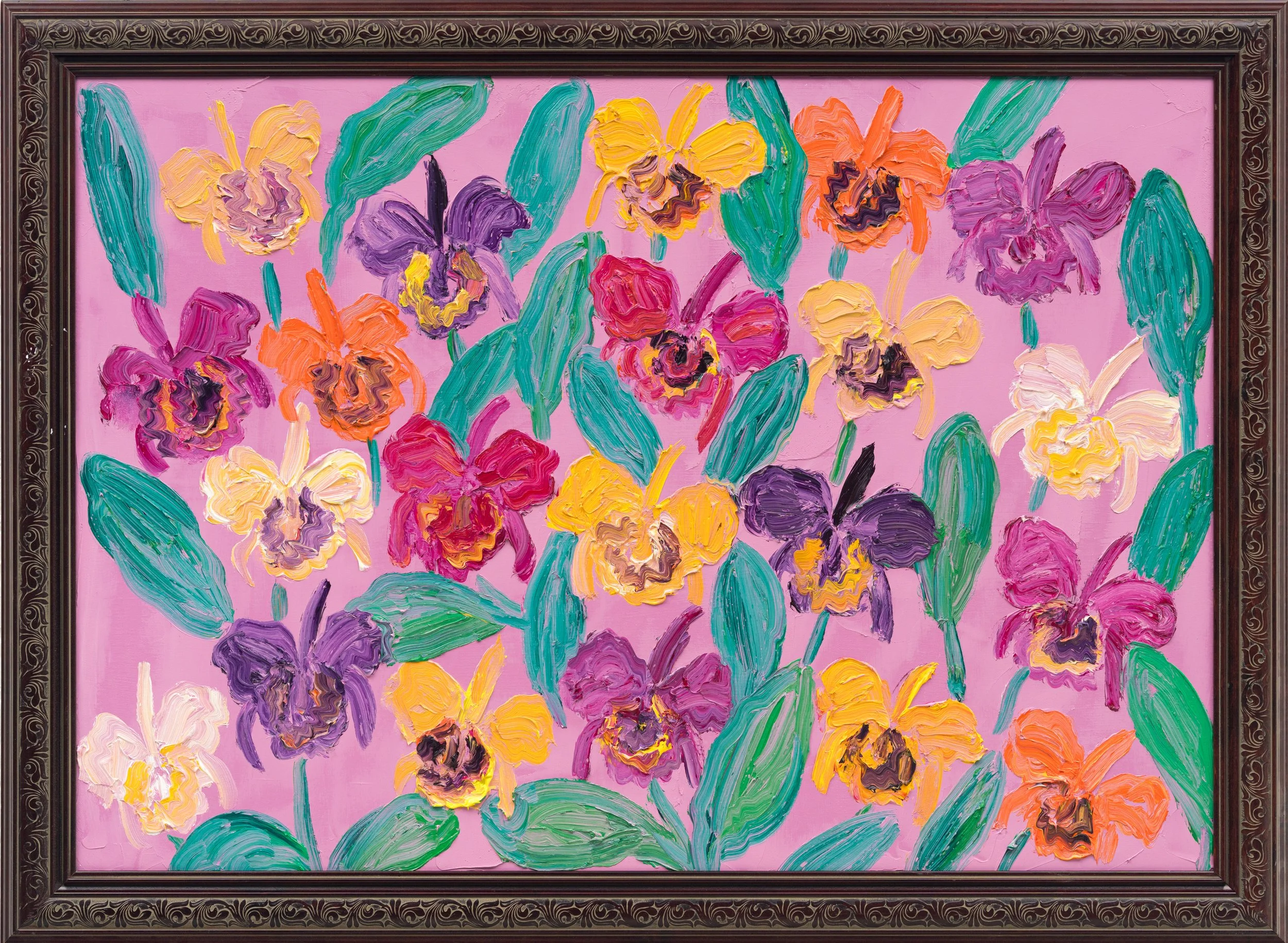 "Catelayas on Mauve" 2026, Oil on Canvas, 33 x 47 inches. 