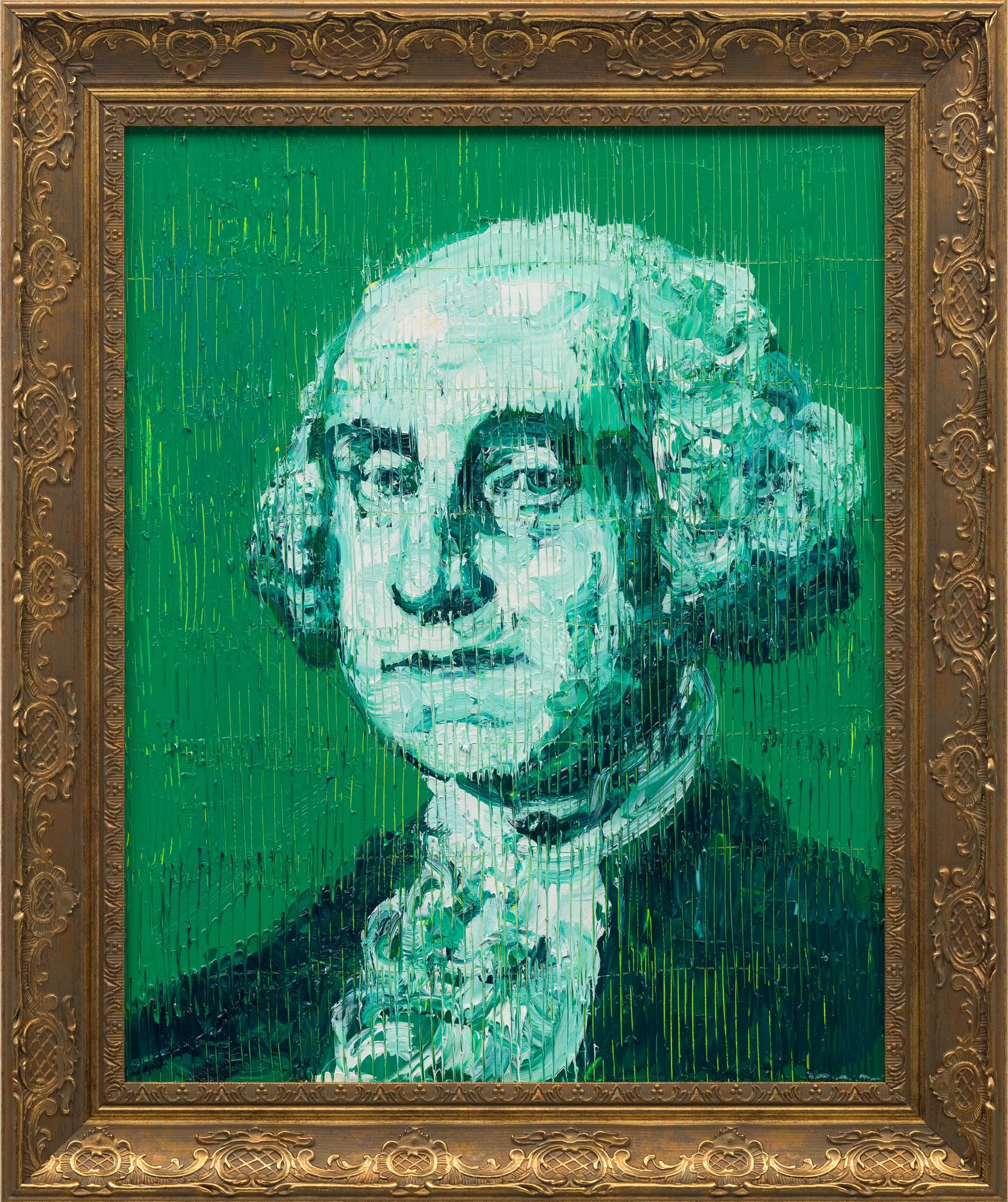 "George Washington in Green" 2026, 20 x 16 inches, Oil on Wood