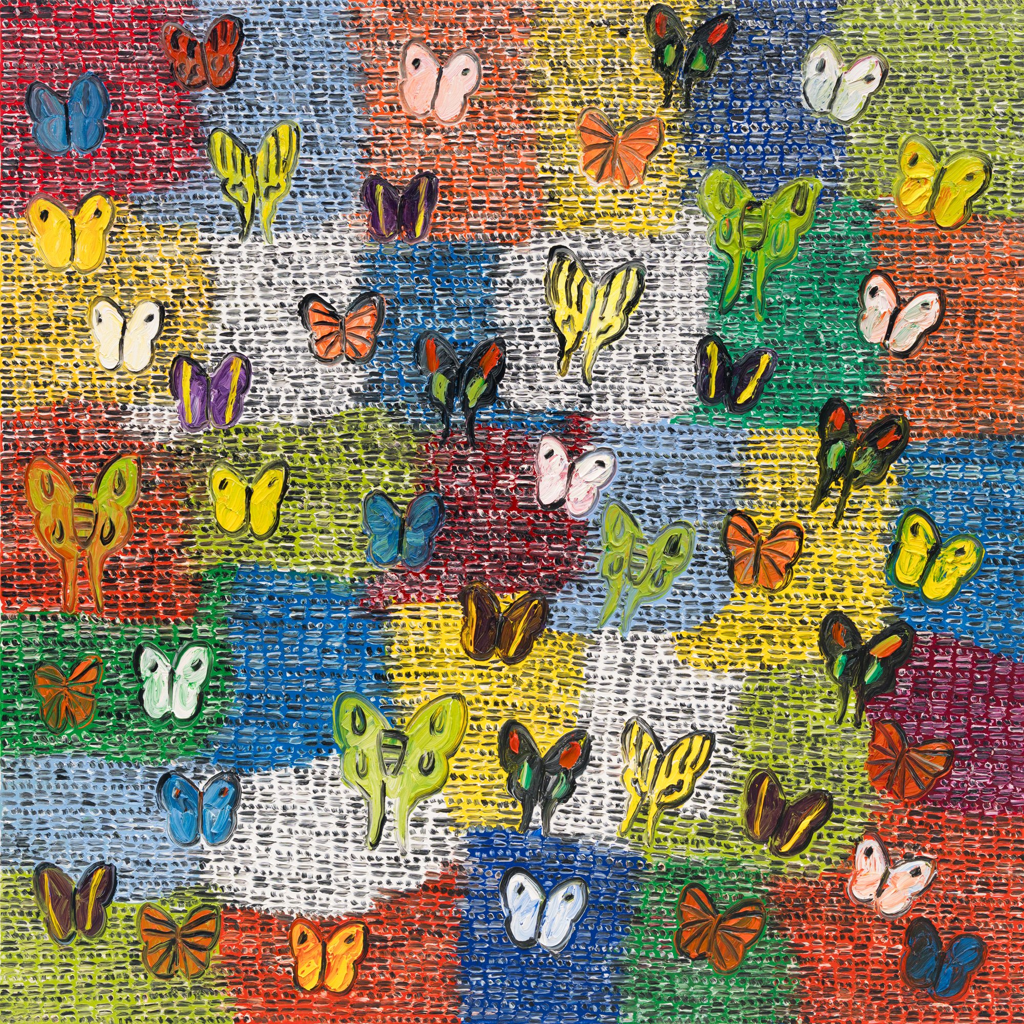 "Butterflies & Guardians" 2026, Oil on Wood, 60 x 60 inches