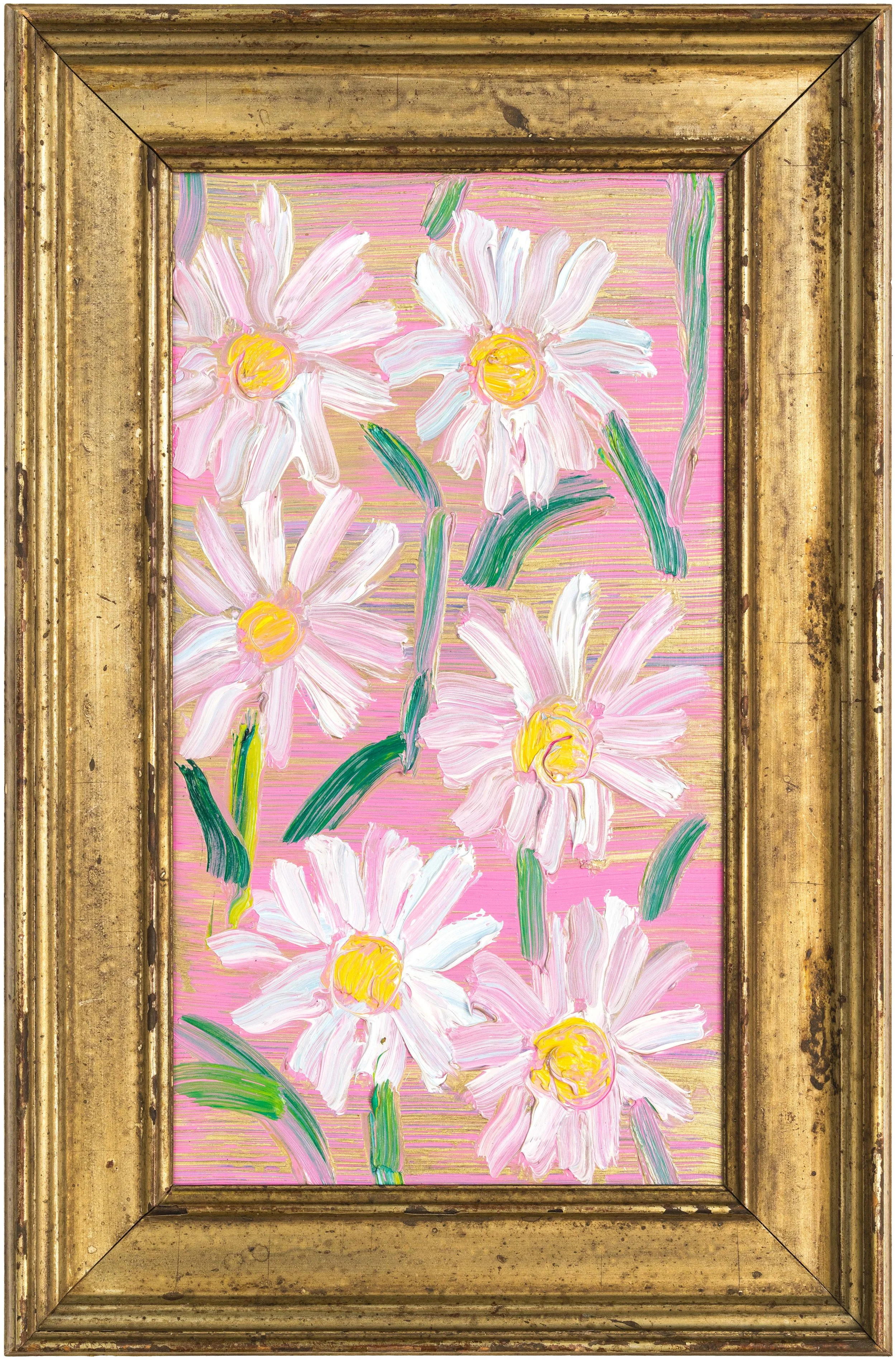 Pink Daiseys, 2025, Oil on Wood, 20 x 11 inches