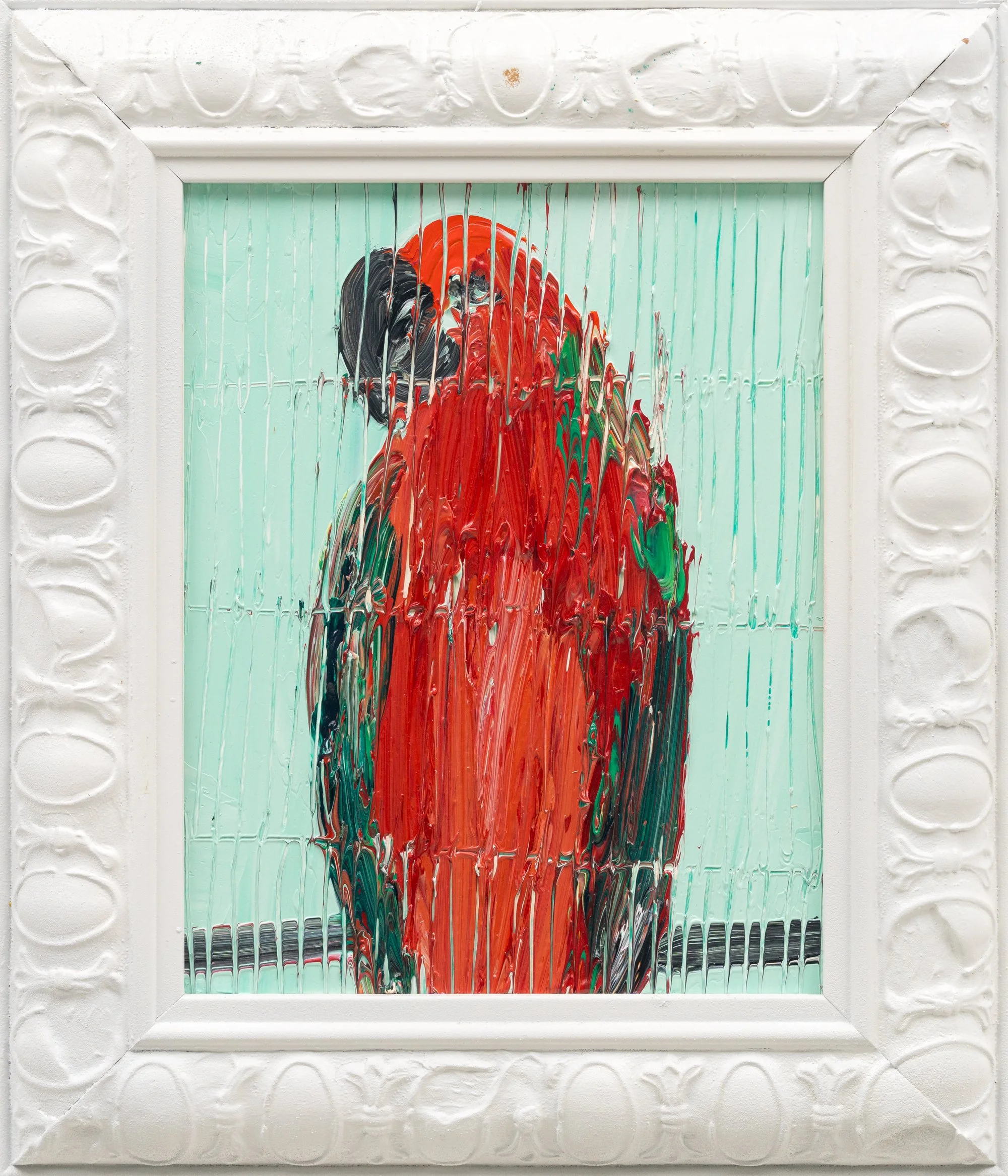"Green Wing Lory" 2026, 10 x 8 inches, Oil on Wood