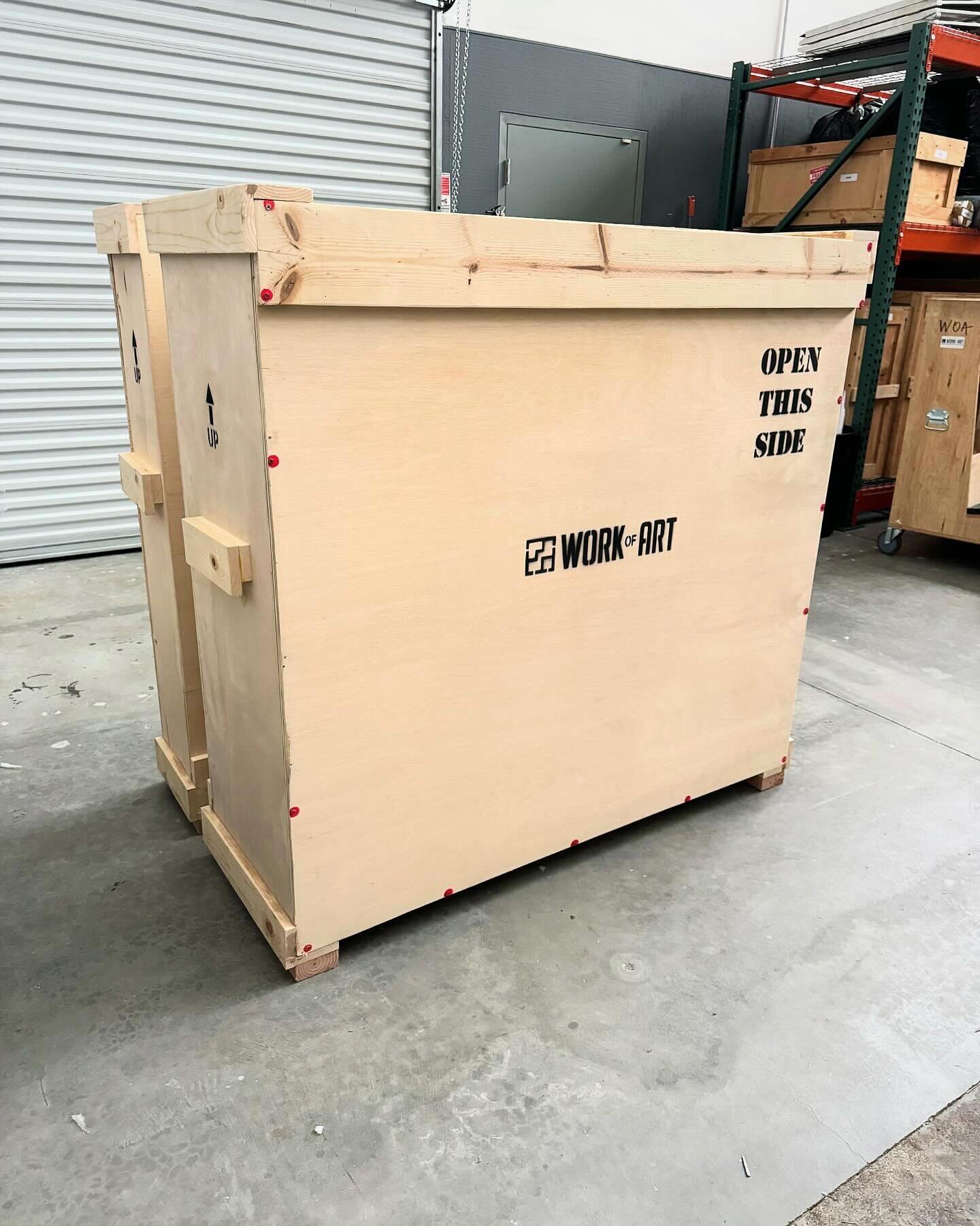 Two fresh crates off for a short journey! 

Our standard crates are built to last cross-country, domestic trips. All art is wrapped in clear, acid-free plastic and cardboard or foam corners for its protection! 

Each standard crate comes with 1inch h