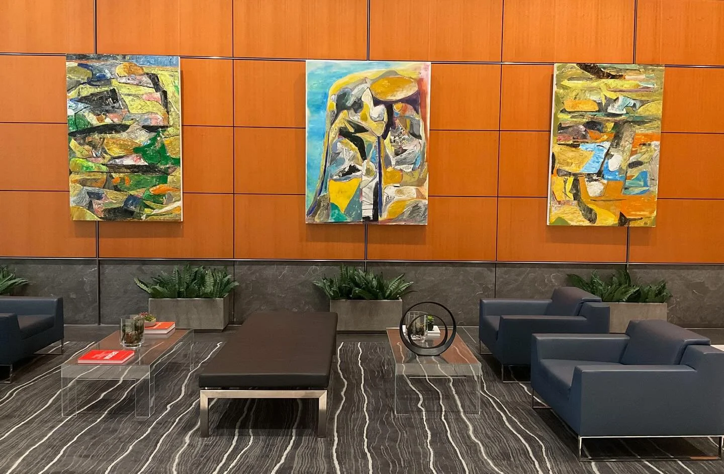Recent lobby installation of artworks by Joe Gegan at 101 Second St, SF for SLATE Gallery