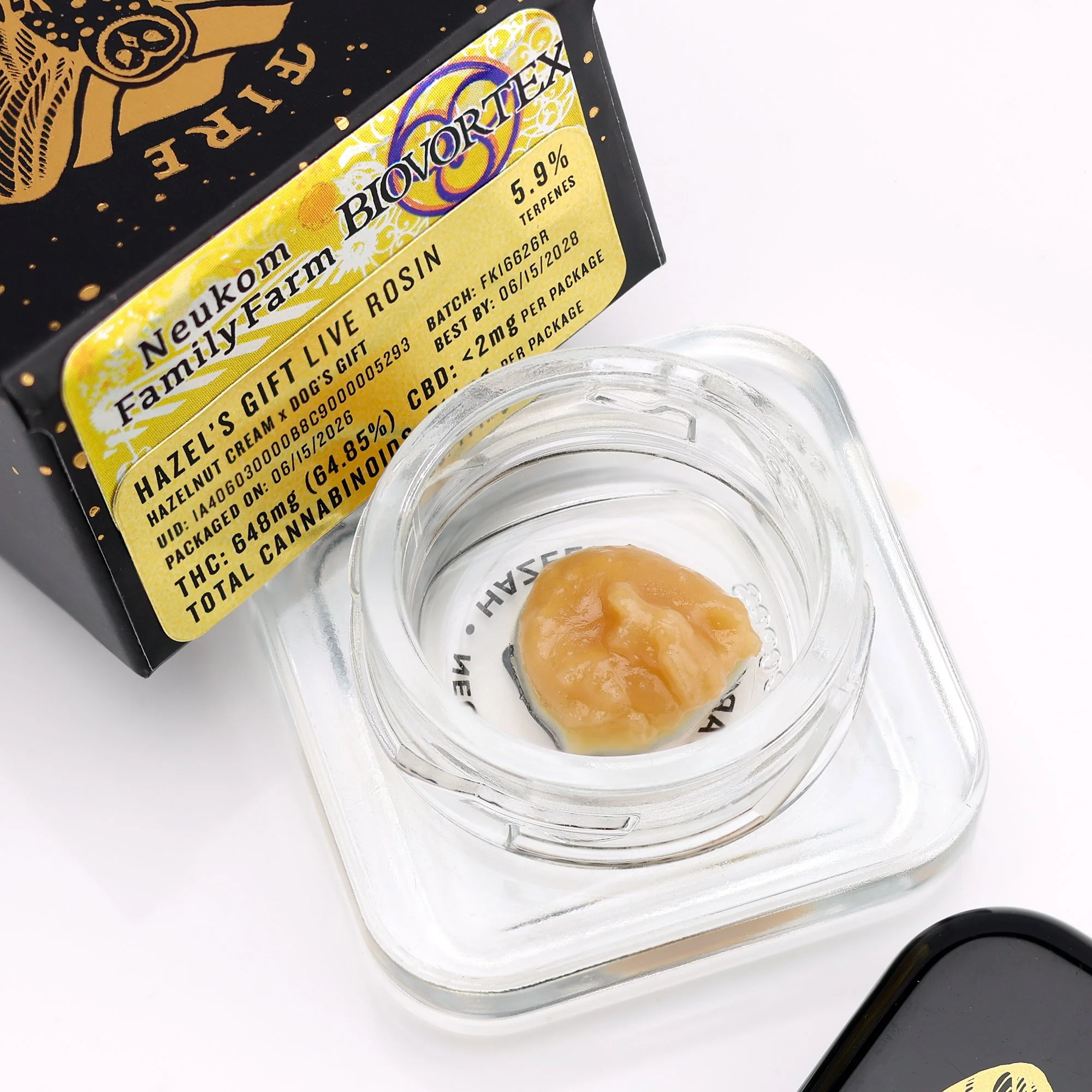 Hazel's Gift live rosin, grown by Neukom Family Farm, Genetics by Biovortex