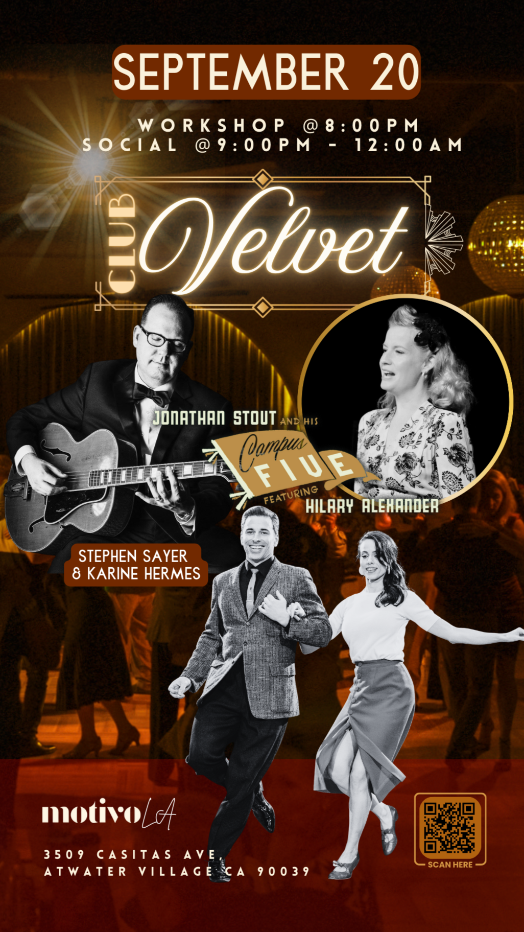 Club Velvet: Swing Dance with Live Music: Jonathan Stout & his Campus Five Feat. Hilary Alexander