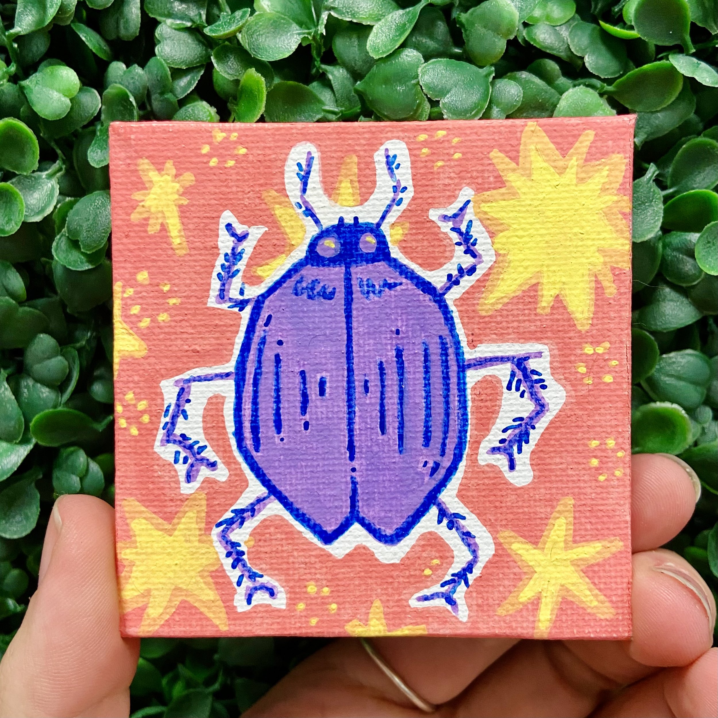 Purple Beetle Palm-Sized Painting