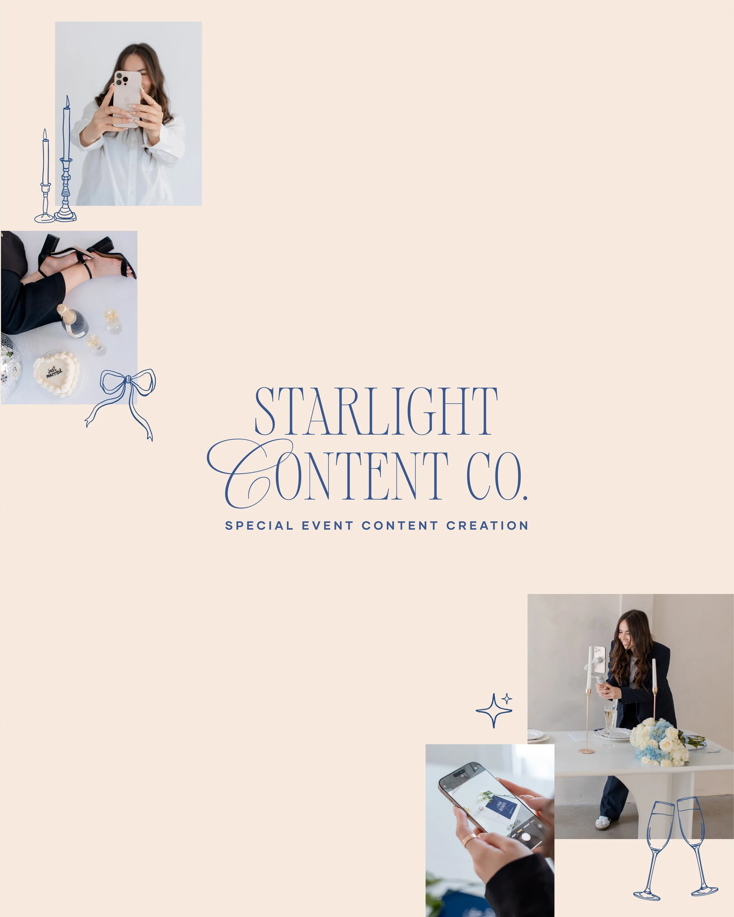 Collage of images showing women preparing for a celebration, including taking a selfie, arranging flowers, and using a phone.