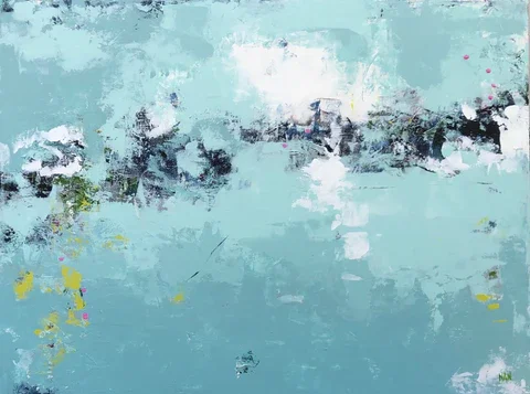 Nan Jones, Missing in Monoco, 2019.  
"As an abstract artist, painting is how I make sense of the world around me. Living with anxiety has made me hyper-aware of movement, energy, and subtle emotional shifts, and those qualities naturally show up in 