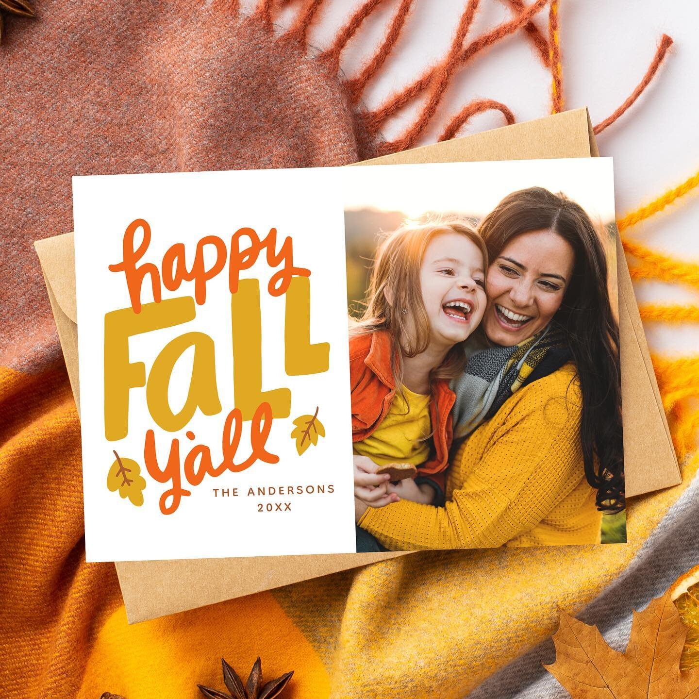 Looking for an excuse to show off your new family photos? Our &quot;Happy Fall Y'all&quot; photo cards are perfect to send to your family and friends. Link in bio. 🍂