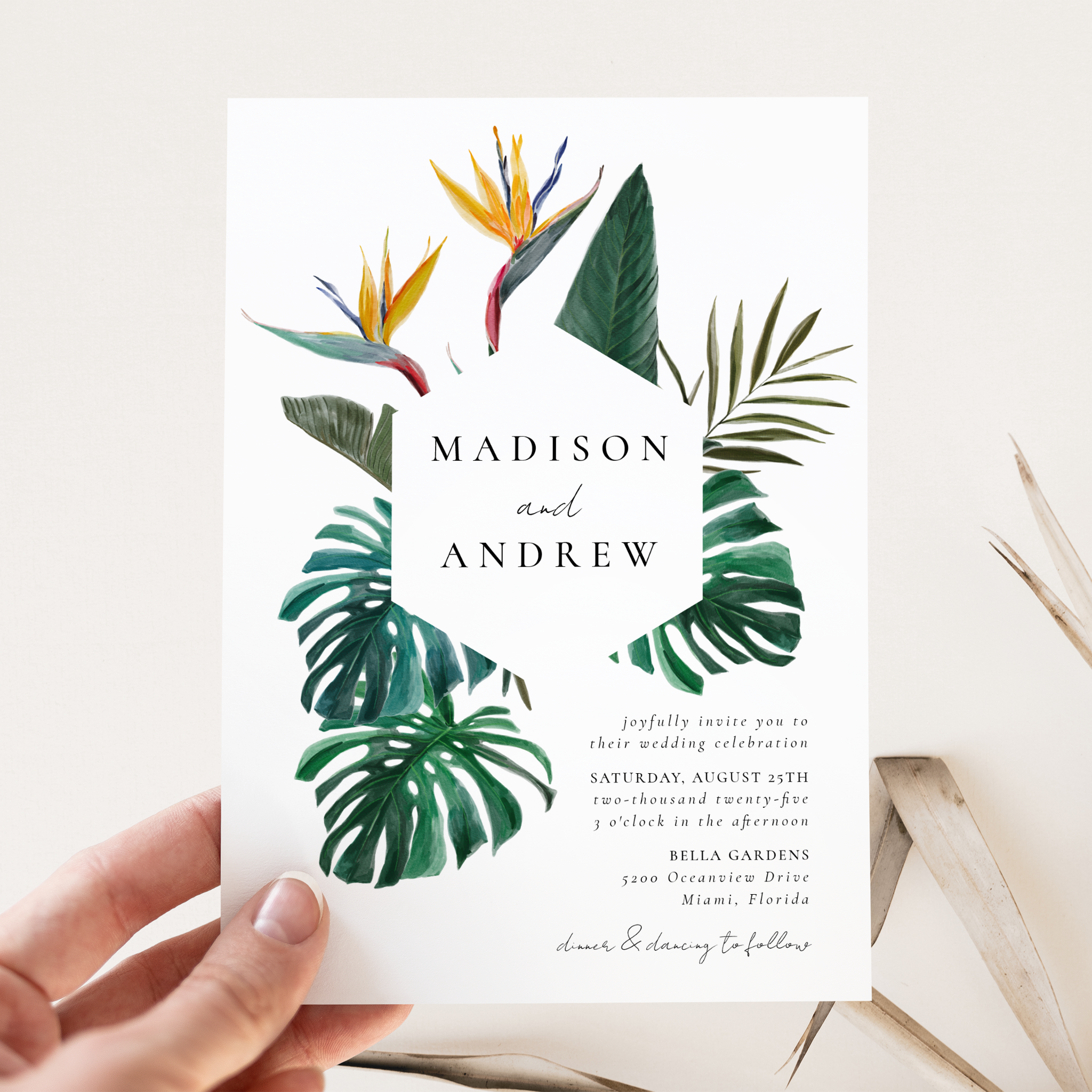 late-bloom-paperie_weddings_watercolor-bird-of-paradise-invitation_1.png