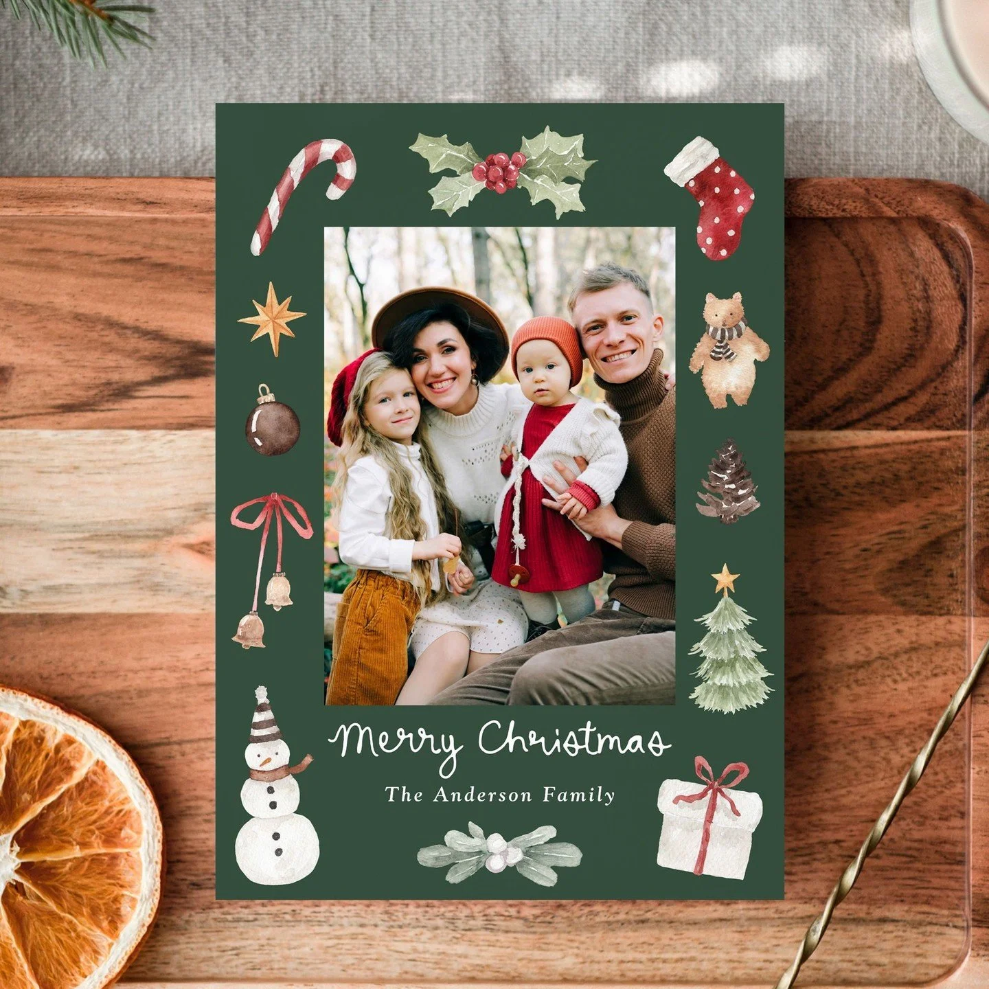 Share your favorite holiday memories in style ✨⁣
This whimsical watercolor Christmas photo card features hand-painted illustrations &mdash; from candy canes and holly to snowmen and gifts &mdash; surrounding your cherished family photo. Available in 