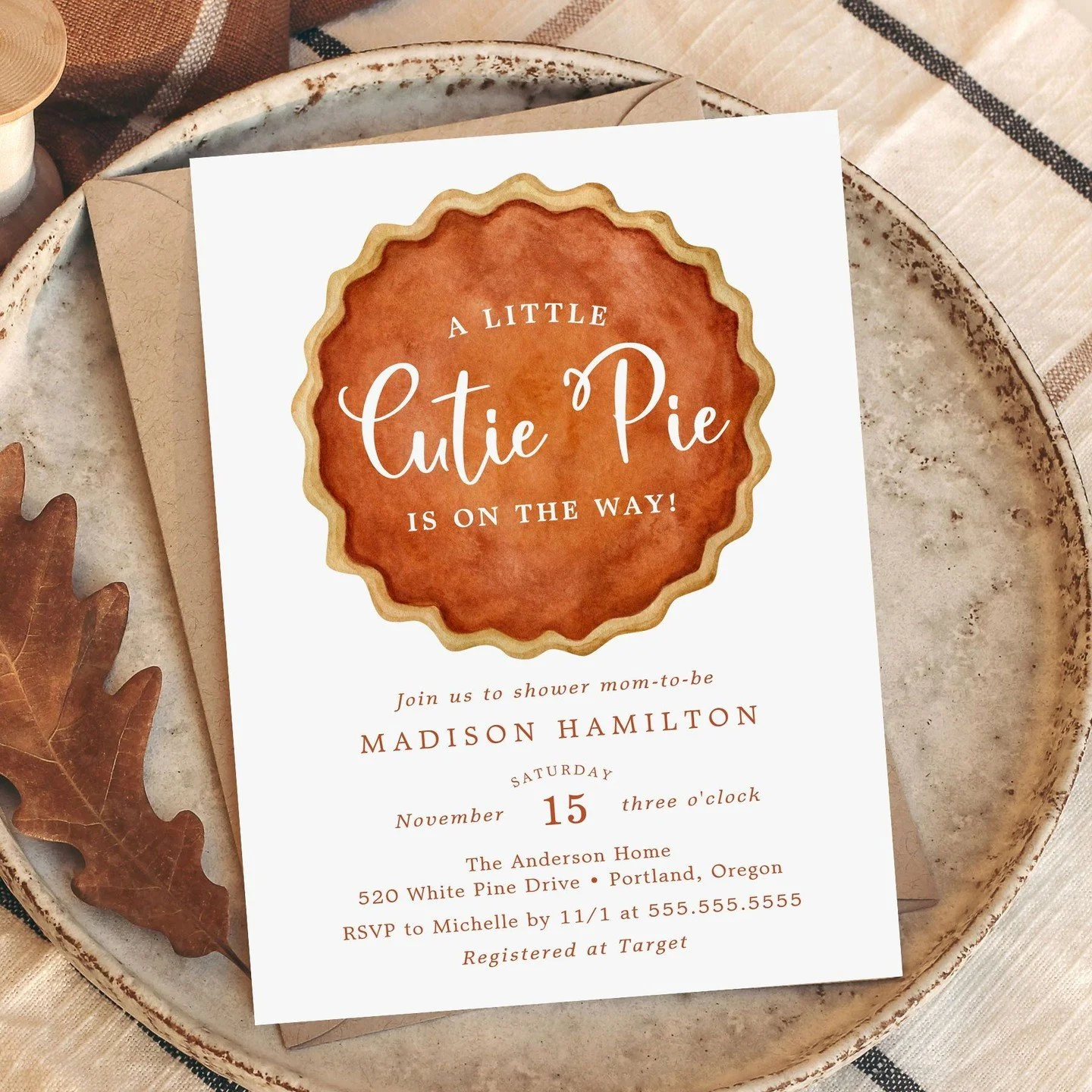 A little cutie pie is on the way! 🥧✨⁣
Celebrate your autumn mama-to-be with our A Little Cutie Pie Fall Pumpkin Baby Shower Collection &mdash; featuring watercolor pumpkin pies, whimsical script lettering, and cozy fall tones.⁣
From invitations and 