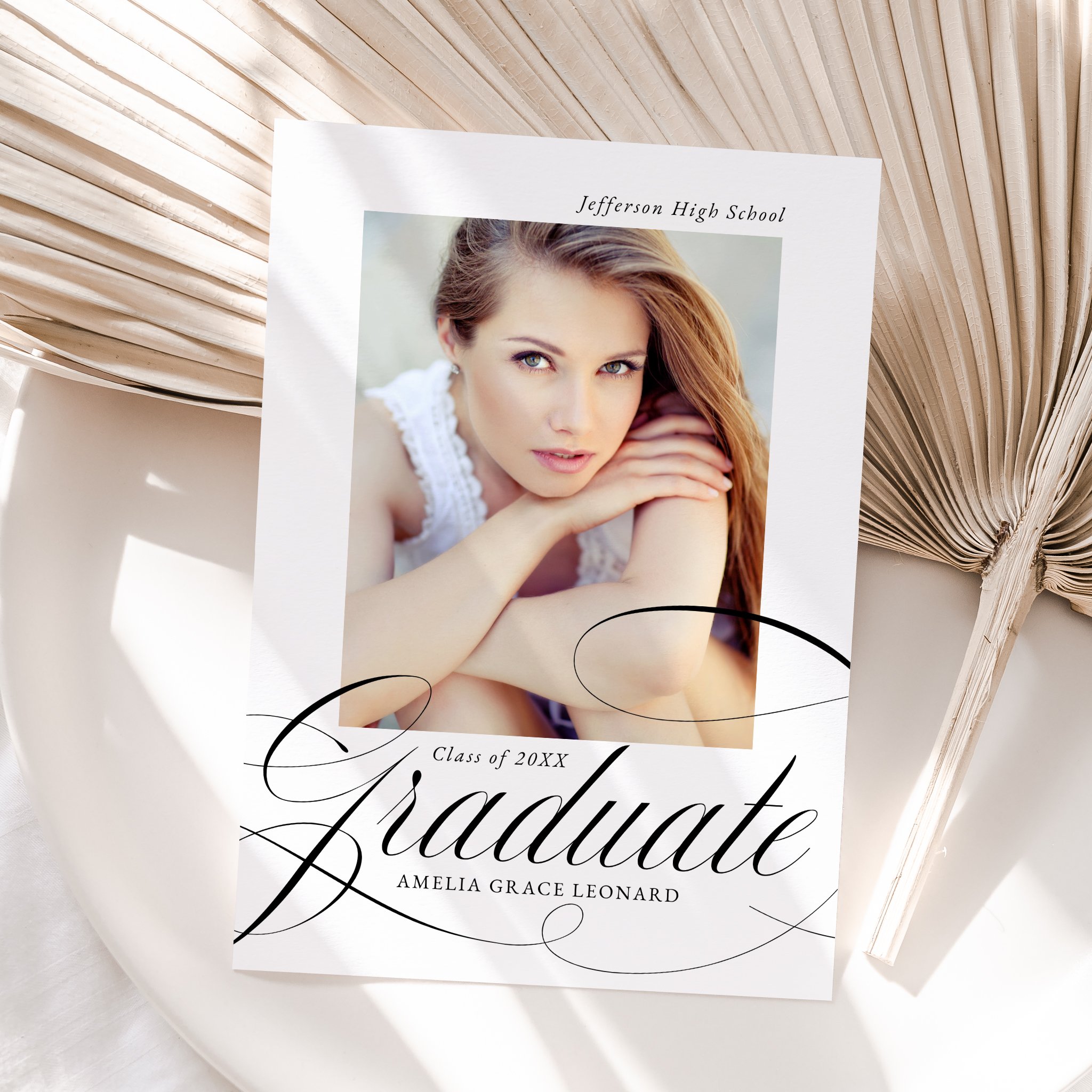 Elegant Black Calligraphy Script Photo Graduation Announcement