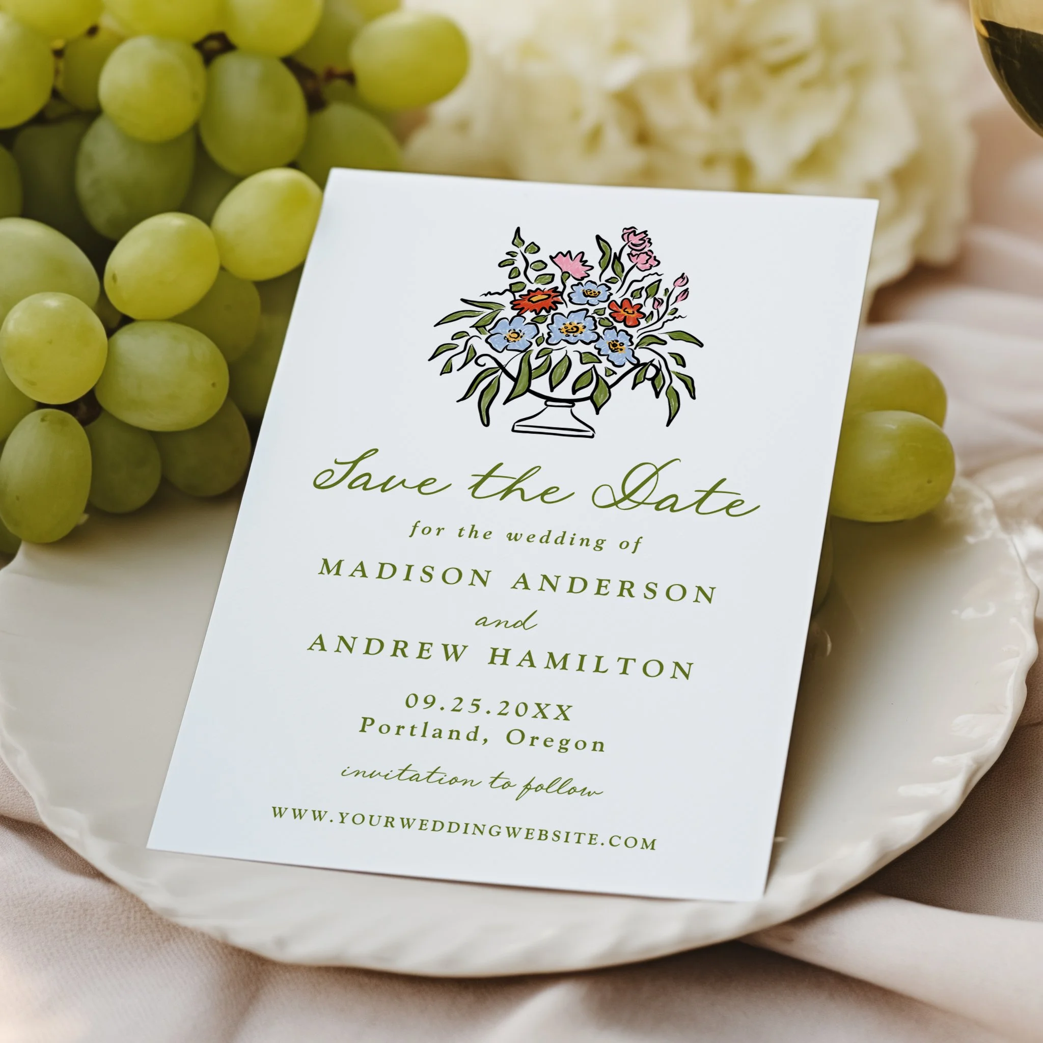 Elegant Tuscan Sunset Blooms Photo Save The Date Card