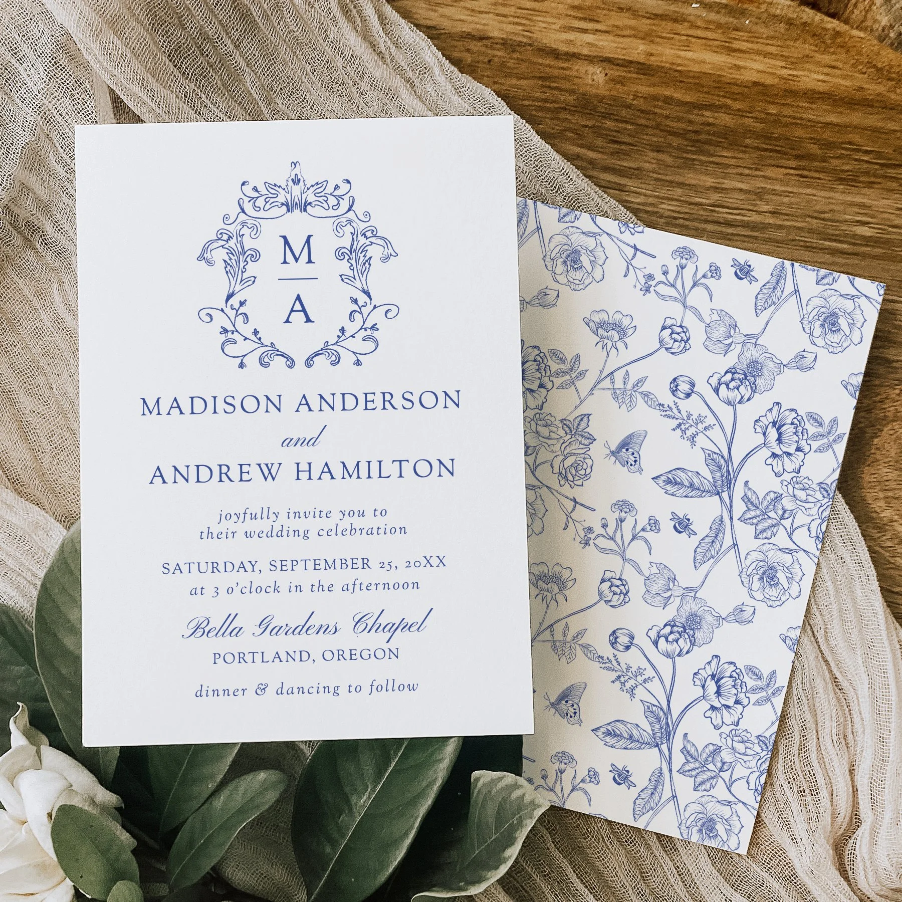 Elegant Blue Chinoiserie Wedding Suite