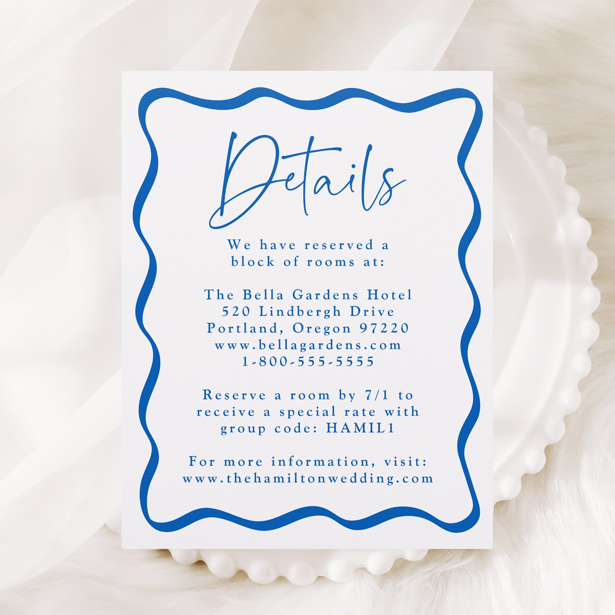 Modern Wavy Frame Letterpress Wedding Details Enclosure Card