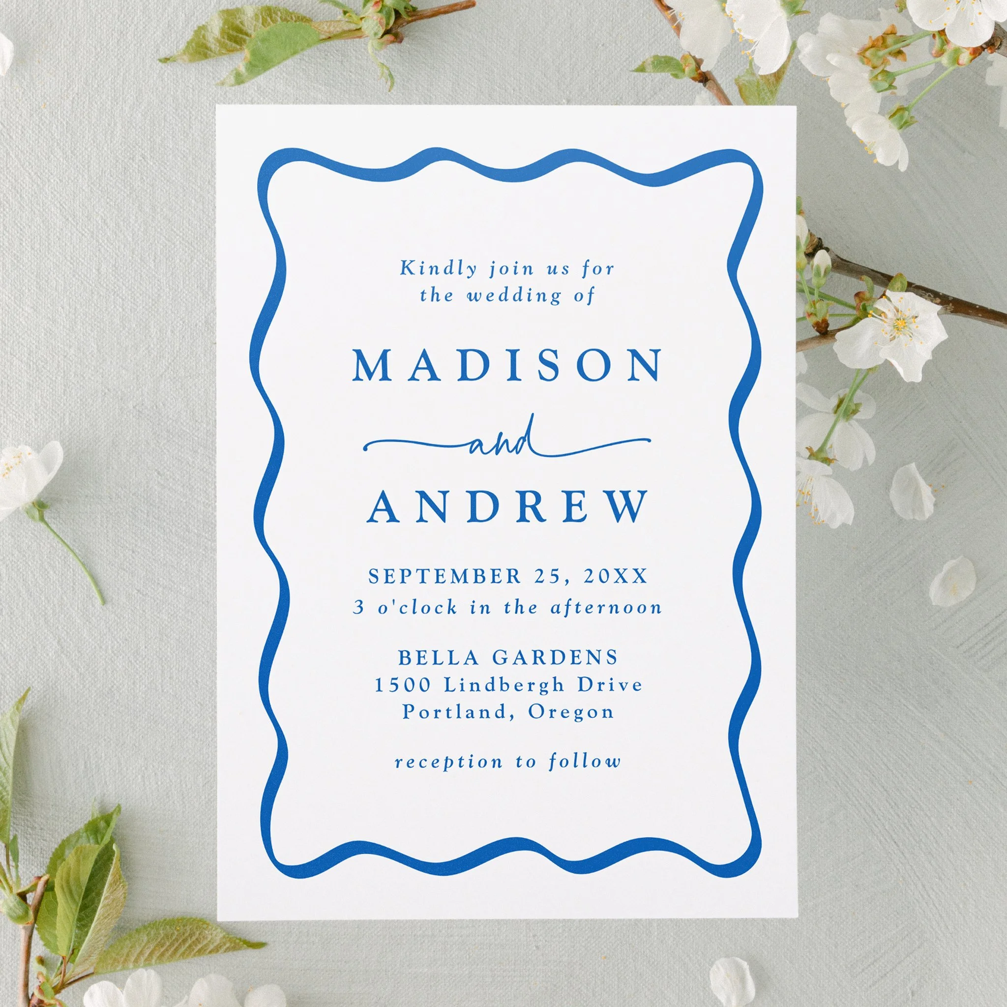 Modern Wavy Frame Letterpress Wedding Invitation