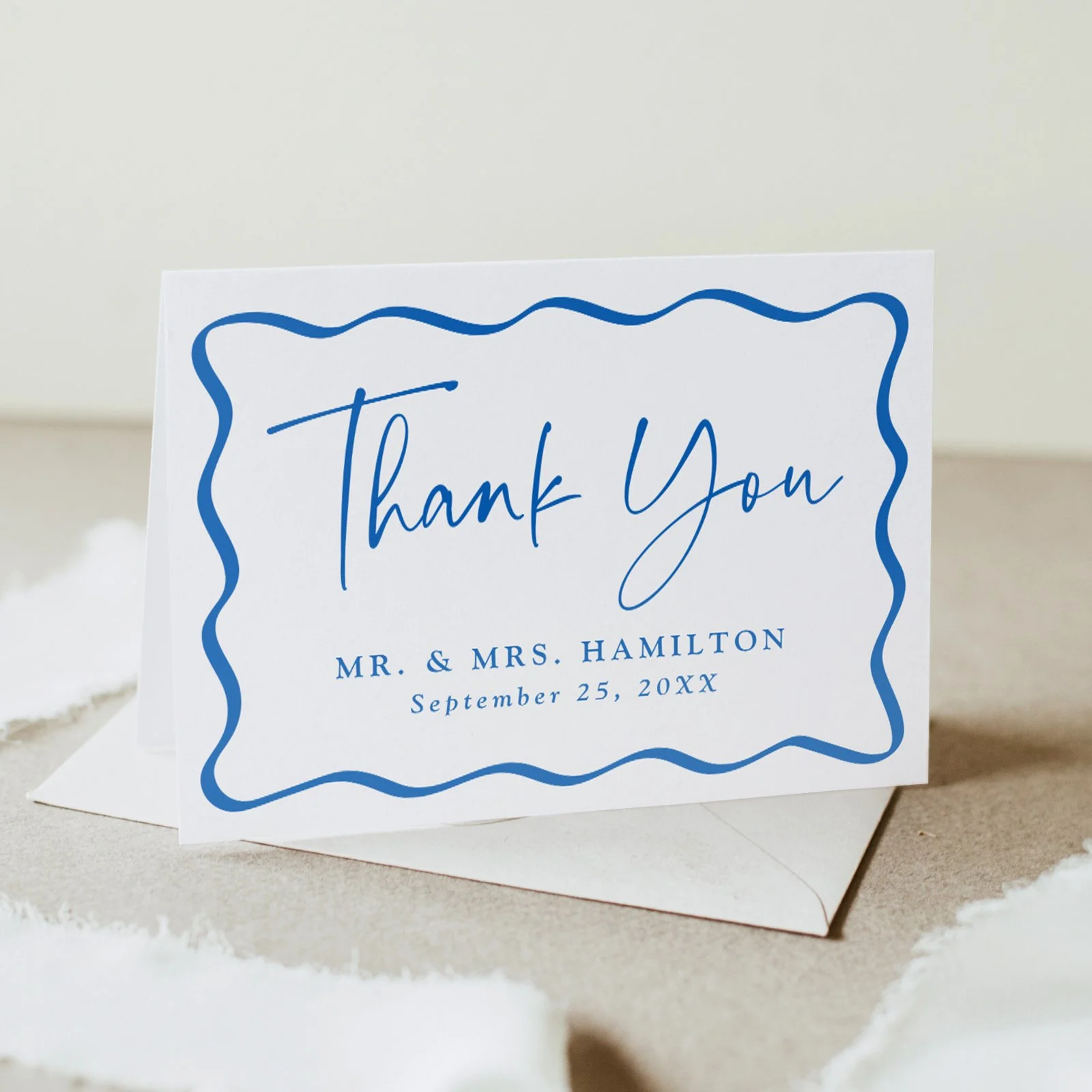 Modern Wavy Frame Letterpress Wedding Thank You Card