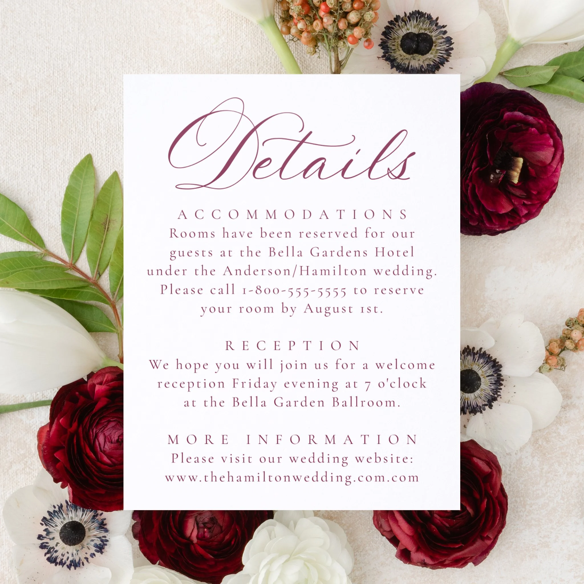 Elegant Calligraphy Letterpress Wedding Details Enclosure Card