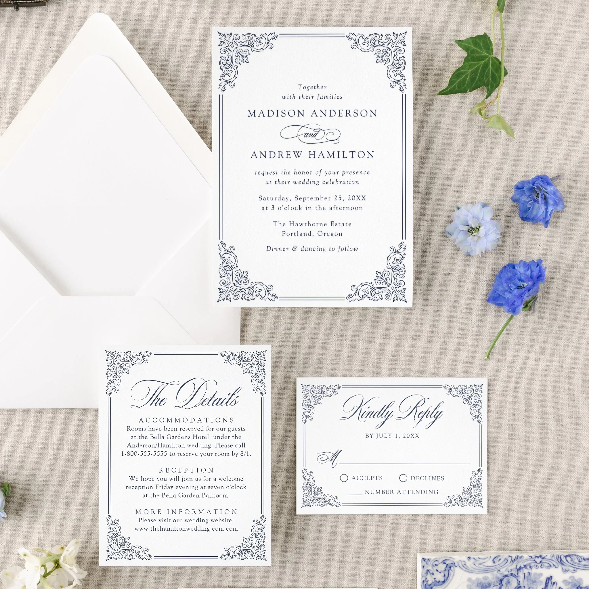 Elegant Vintage Ornate Frame Letterpress Wedding Suite