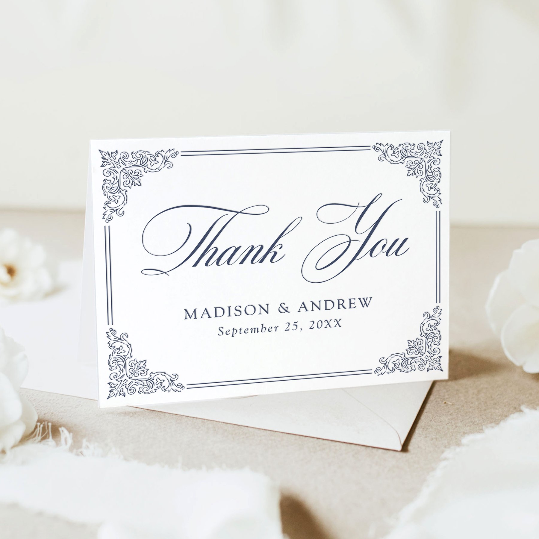 Elegant Vintage Ornate Frame Letterpress Wedding Thank You Card