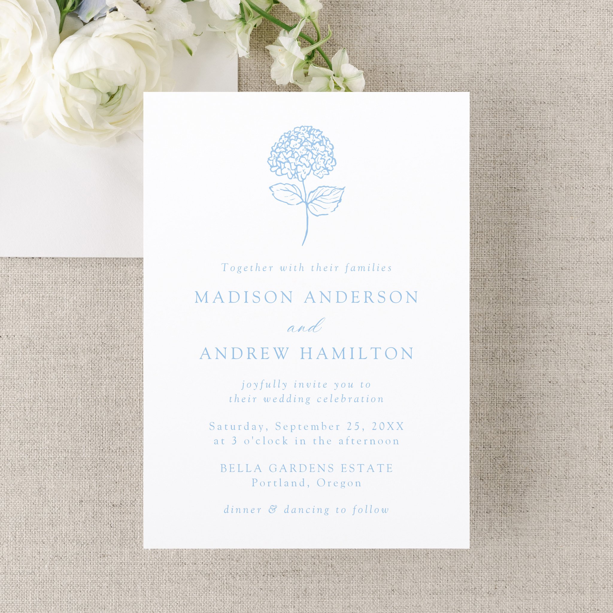 Classic Hydrangea Letterpress Wedding Invitation