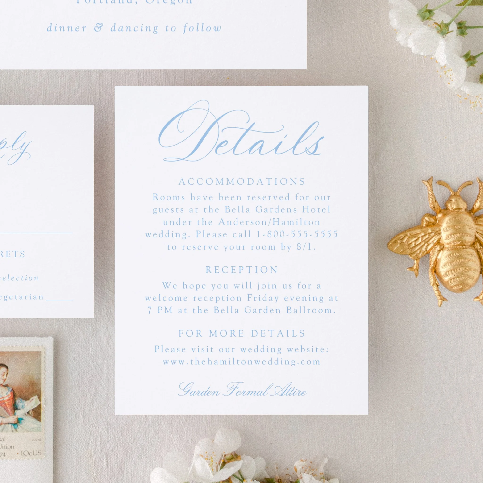 Classic Calligraphy Letterpress Wedding Details Enclosure Card
