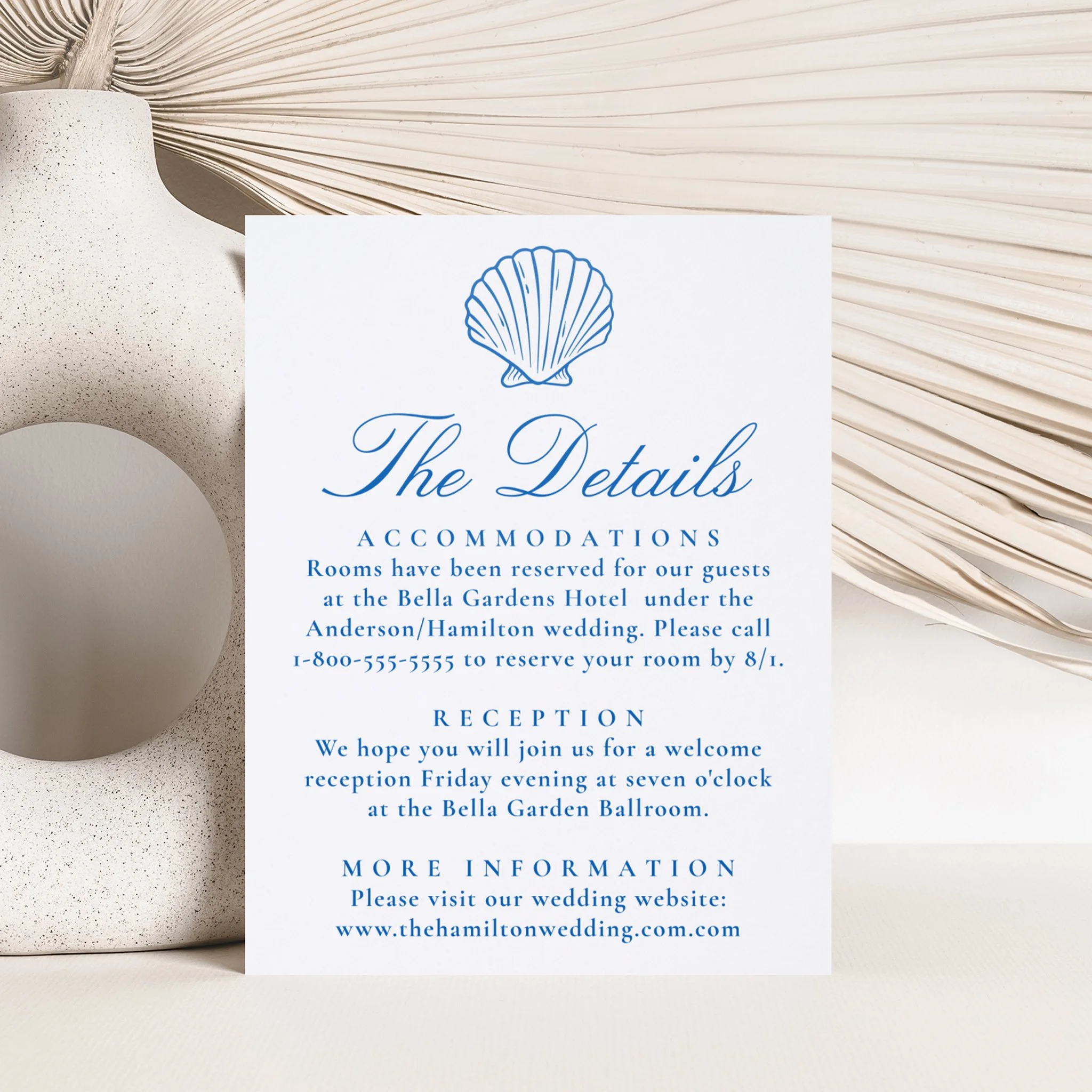 Coastal Seashell Letterpress Wedding Details Enclosure Card