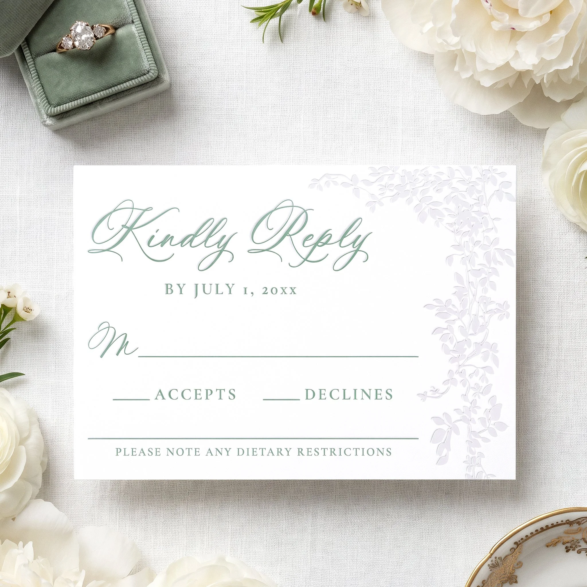 Elegant Cascading Vines Letterpress Wedding RSVP Cards