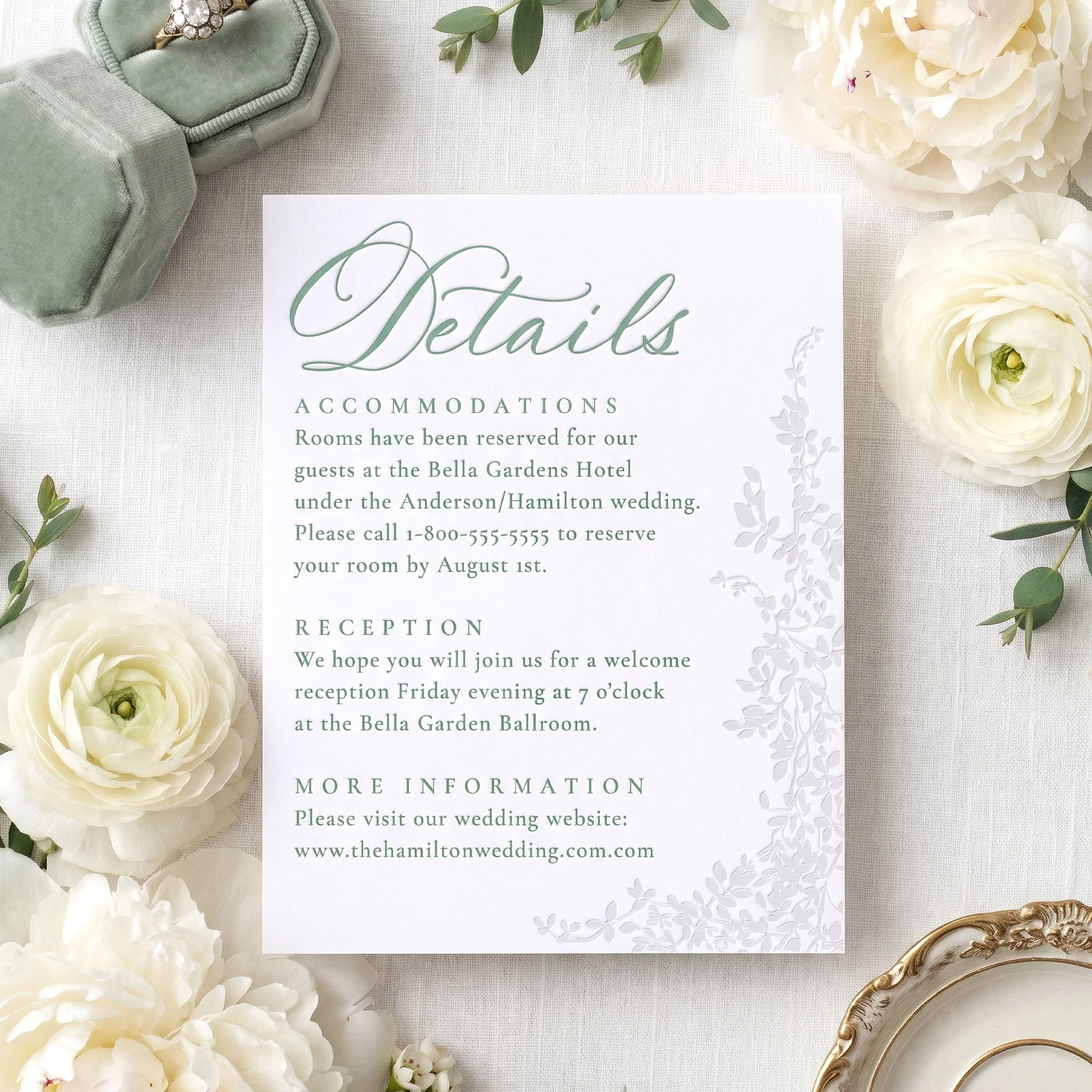 Elegant Cascading Vines Letterpress Wedding Details Enclosure Card