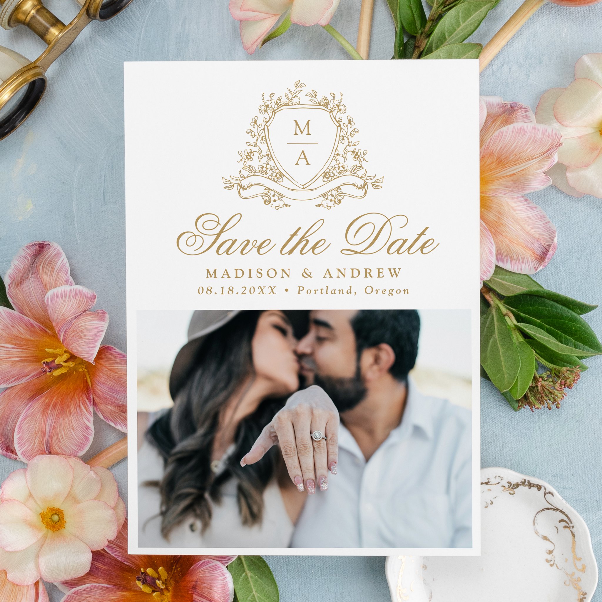late-bloom-paperie_cover-photos_weddings_elegant-floral-crest-monogram-wedding-save-the-date_front_2-photos_gold.jpg