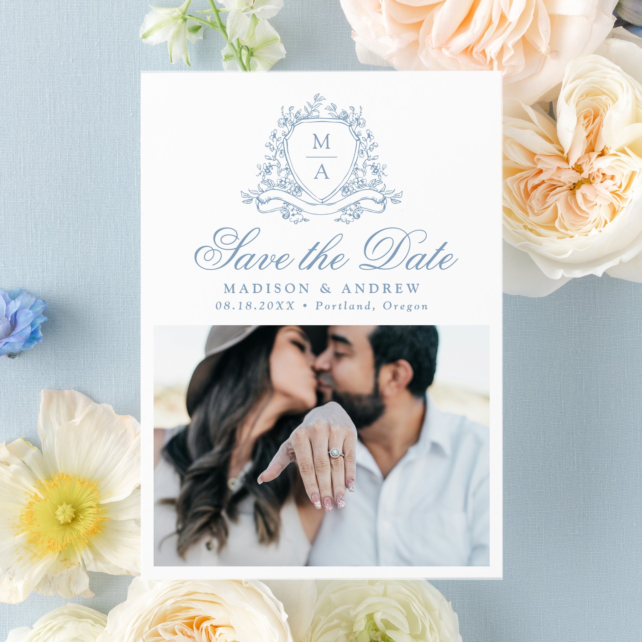 late-bloom-paperie_cover-photos_weddings_elegant-floral-crest-monogram-wedding-save-the-date_front_2-photos_blue.jpg