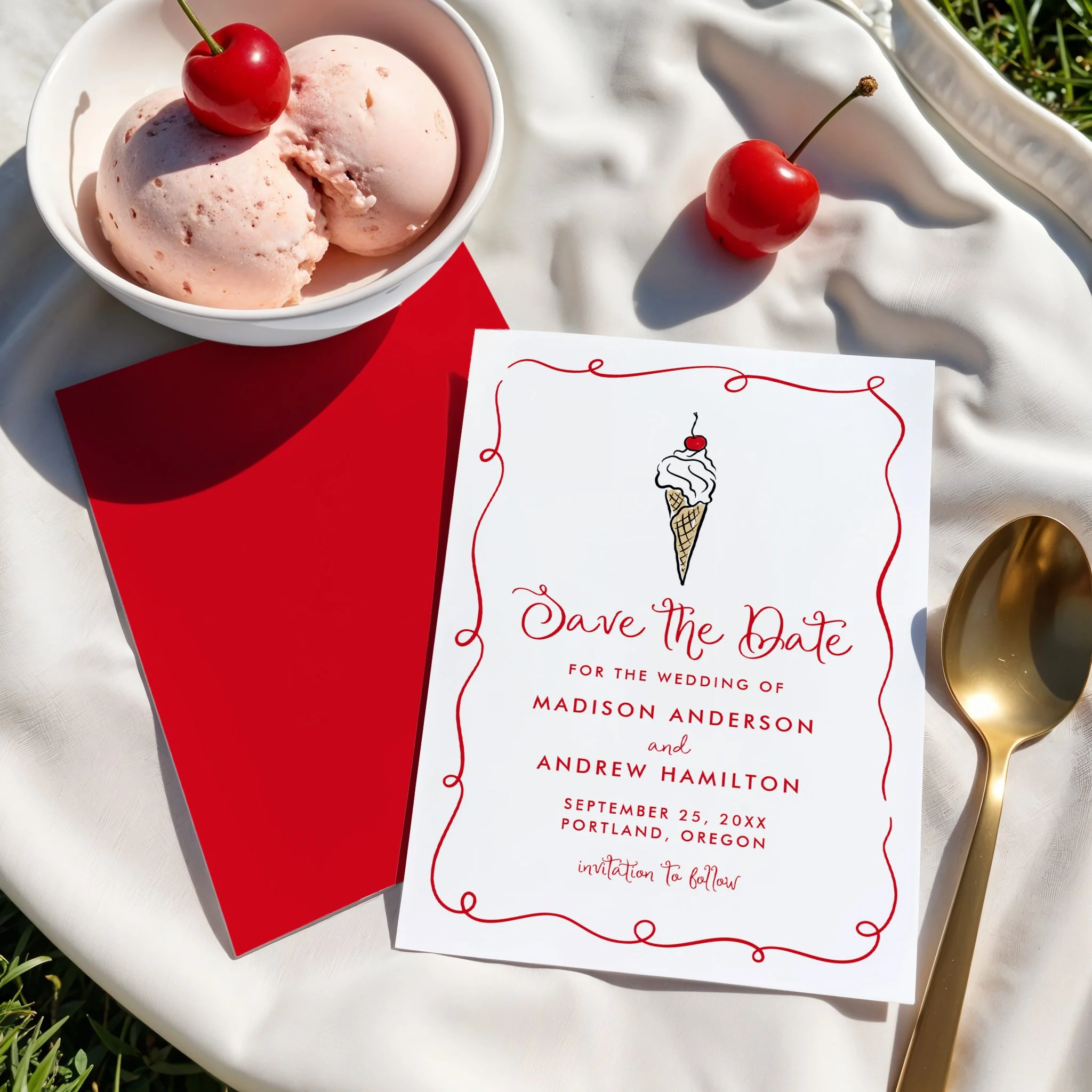 late-bloom-paperie_wedding-save-the-dates_cover-photos_whimsical-ice-cream-cone_front-and-back.jpg