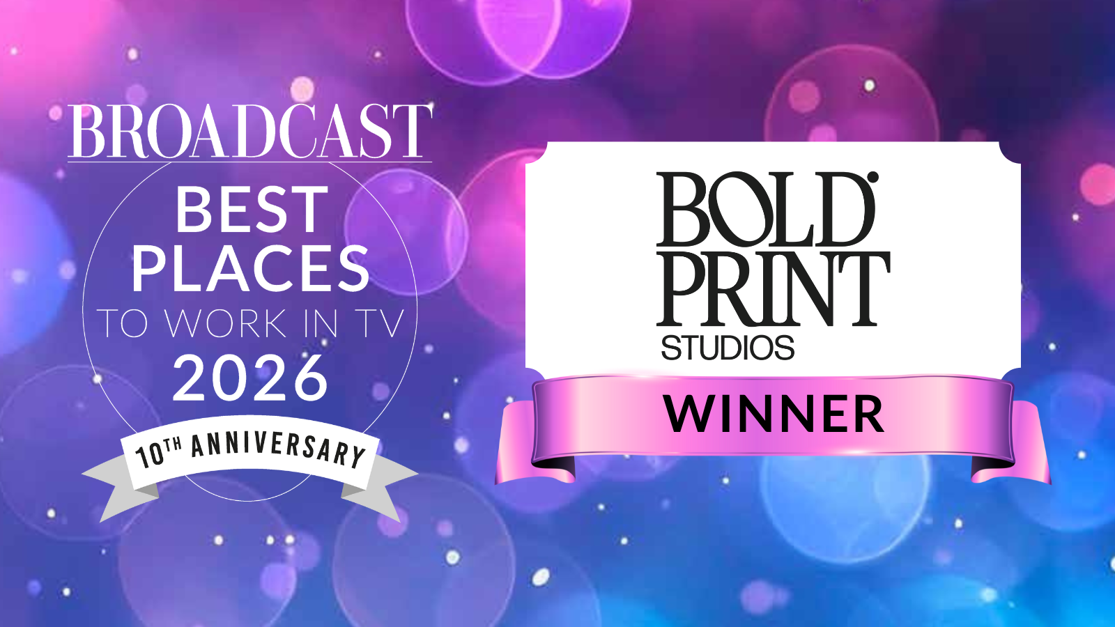 Boldprint Studios named a Winner in the Broadcast ‘Best Places to Work in TV 2026’ awards.