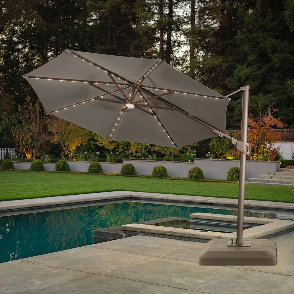 SunVilla 11ft (3.3m) Solar LED Round Cantilever Umbrella with Base in Grey  - 2127588  Primary Direct