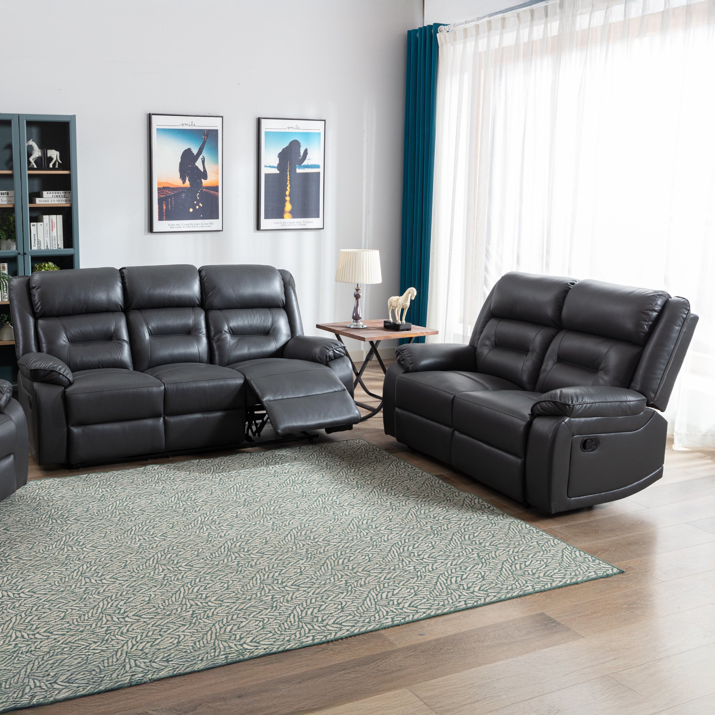 Malden Reclining Sofa and Loveseat Set in Air Grey Leather