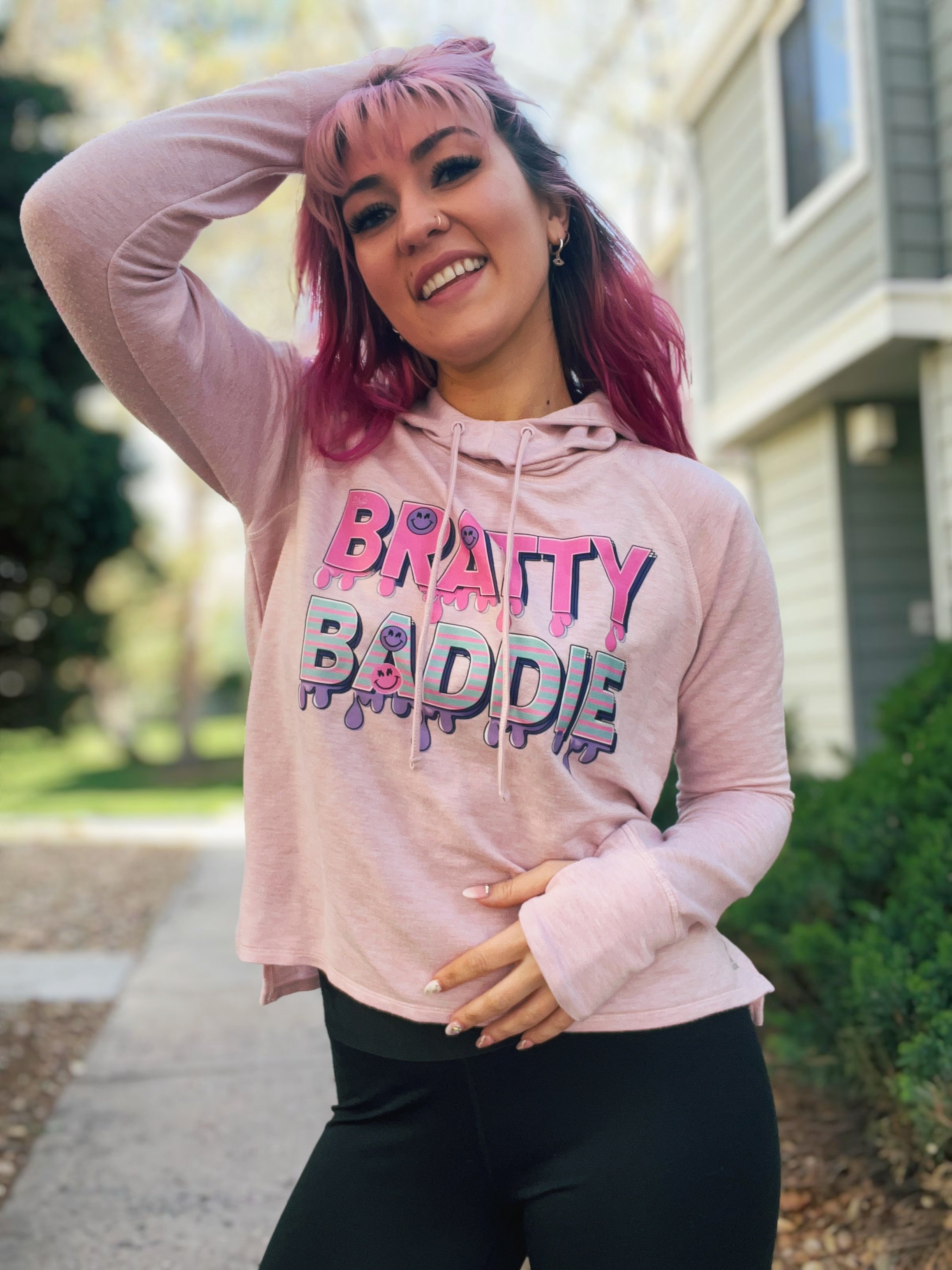 Bratty Baddie Pink Lightweight Hoodie