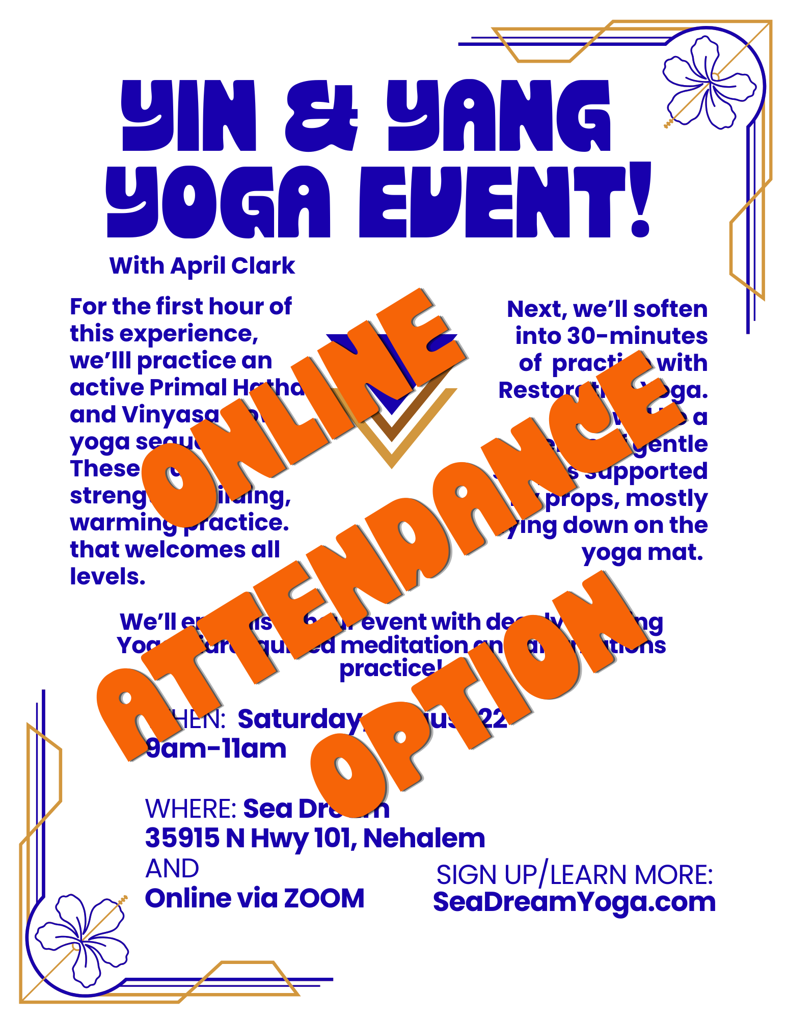 YIn & Yang Yoga Event  } Saturday Aug 22 | ONLINE  ATTENDANCE